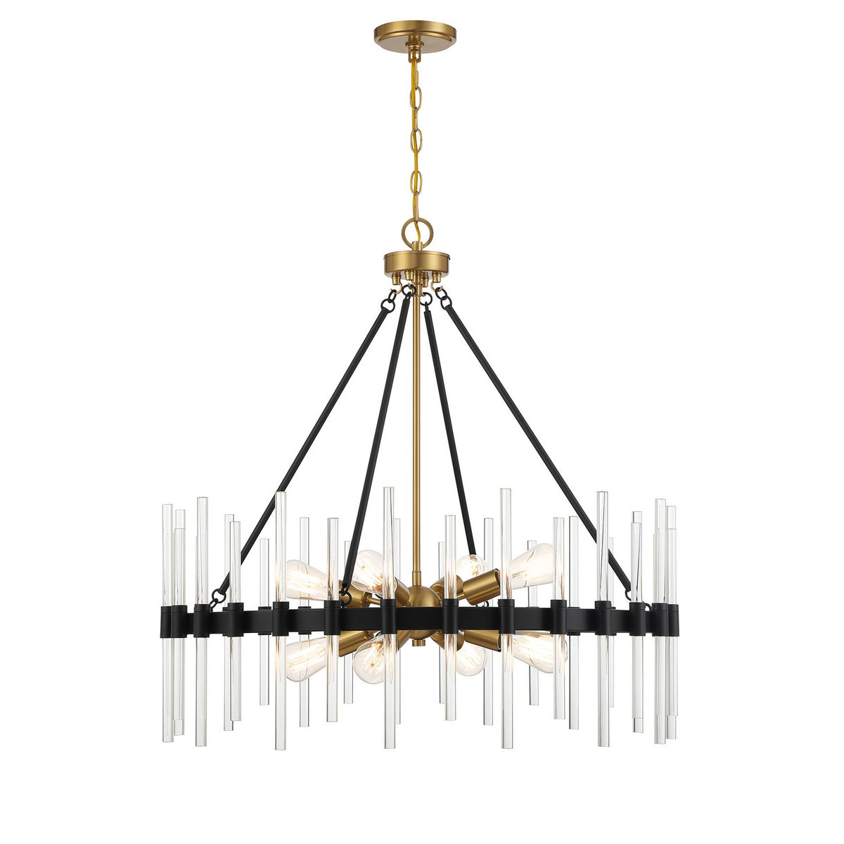 Santiago Eight Light Pendant in Matte Black w/Warm Brass Accents