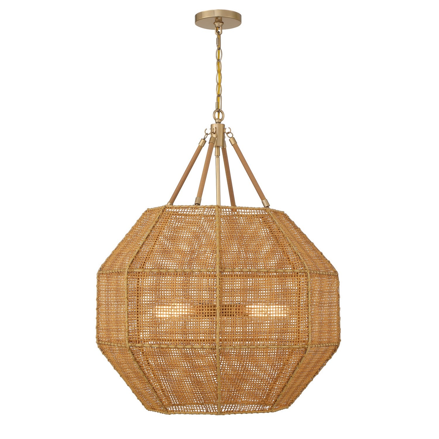Selby Five Light Pendant in Burnished Brass and Rattan