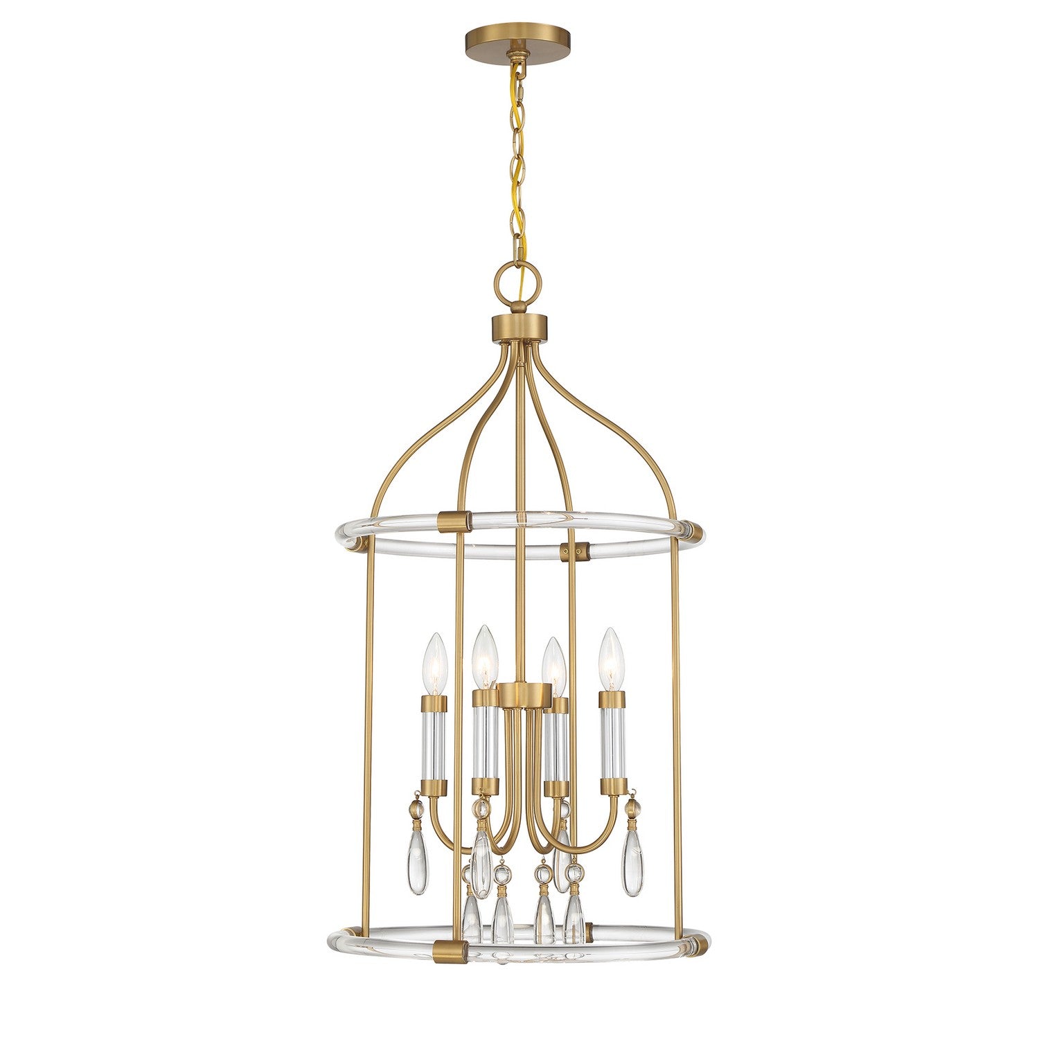 Mayfair Four Light Pendant in Warm Brass and Chrome