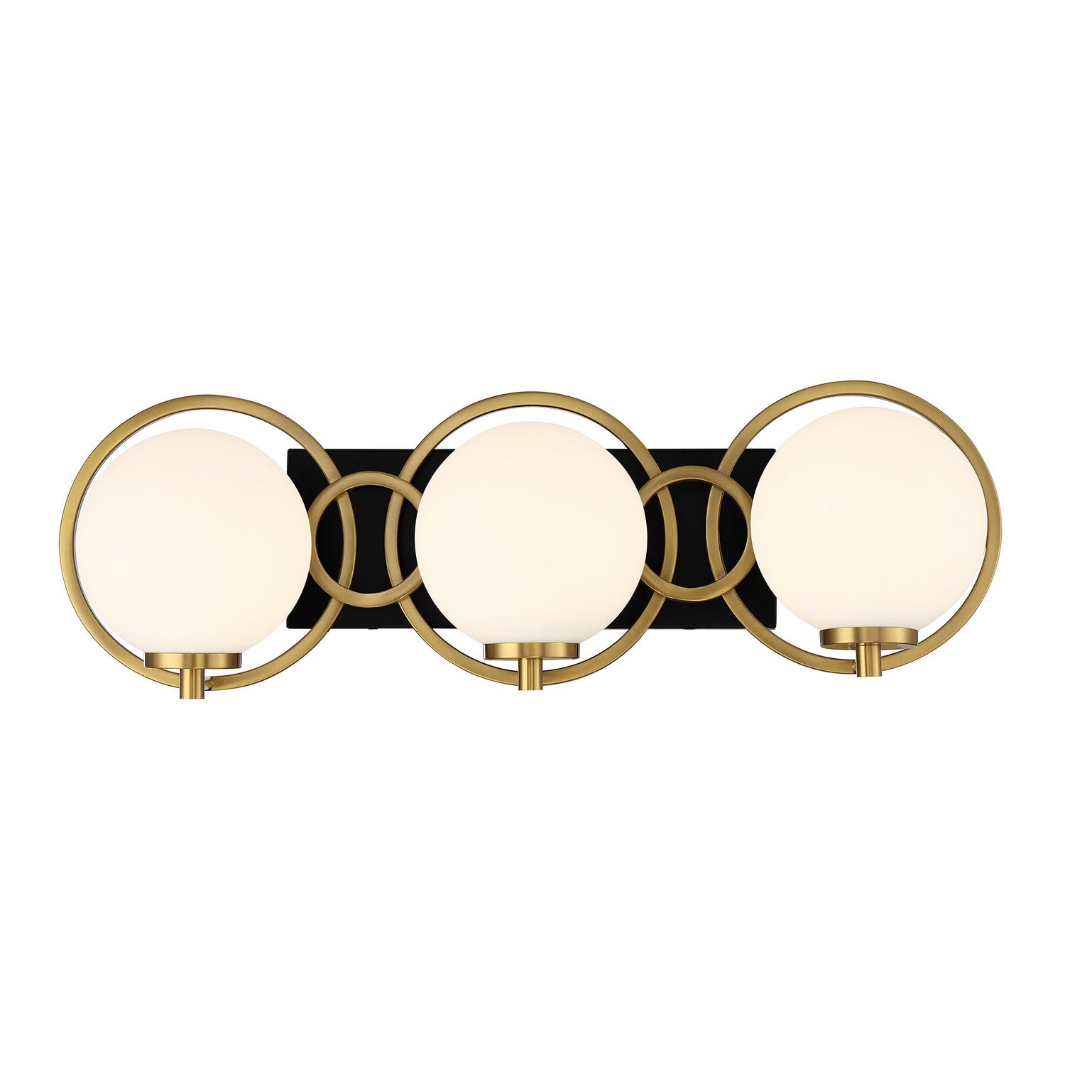 Alhambra Three Light Bathroom Vanity in Matte Black with Warm Brass