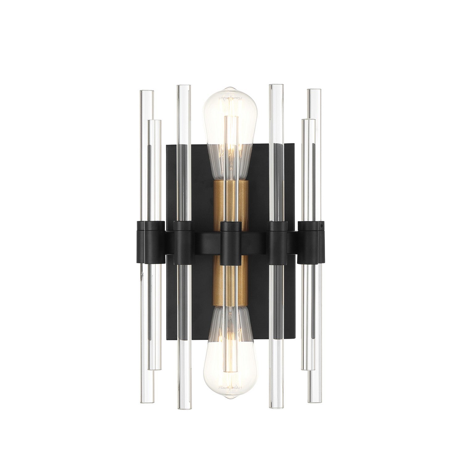 Santiago Two Light Wall Sconce in Matte Black with Warm Brass Accents