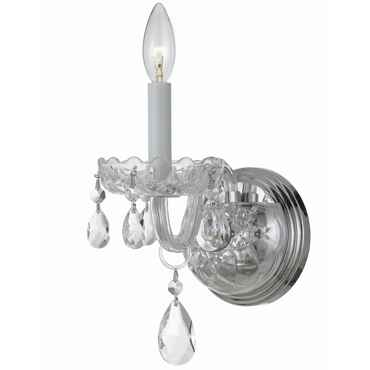 Traditional Crystal One Light Wall Sconce in Polished Chrome
