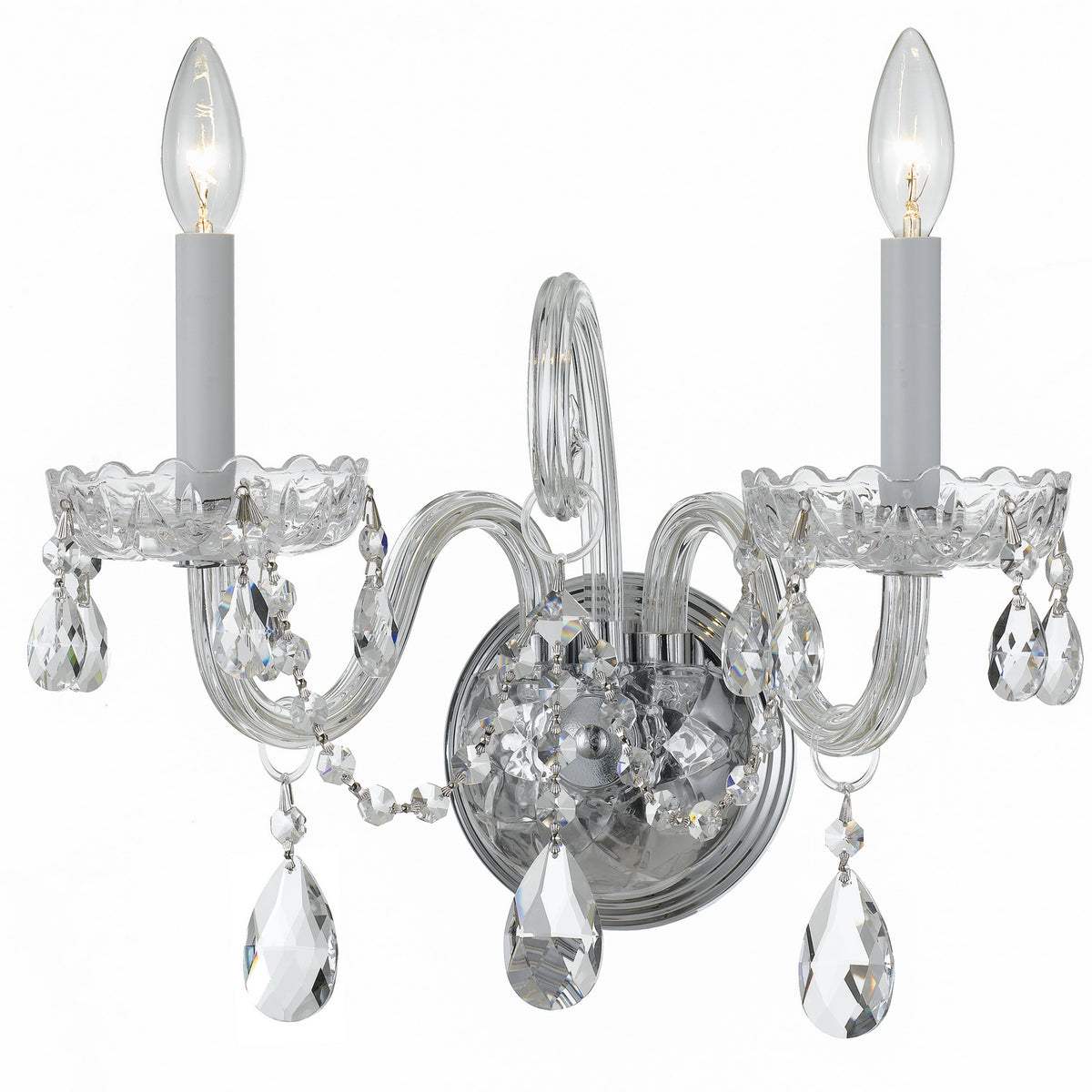 Traditional Crystal Two Light Wall Sconce in Polished Chrome
