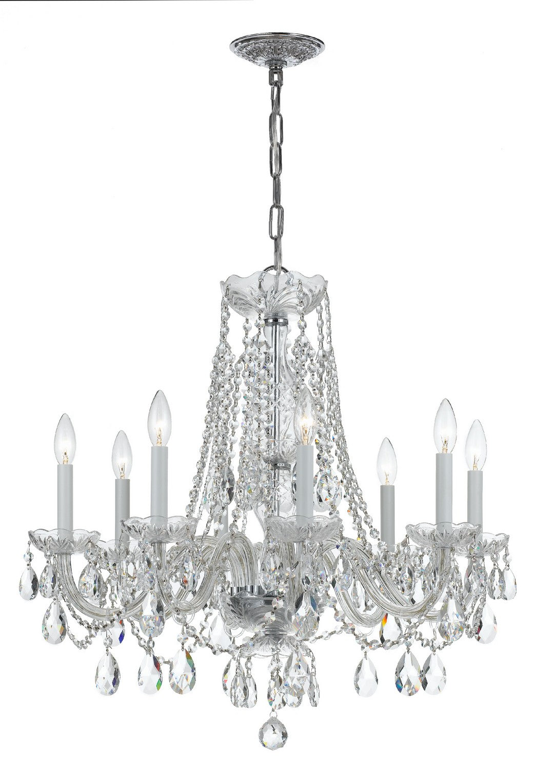 Traditional Crystal Eight Light Chandelier in Polished Chrome