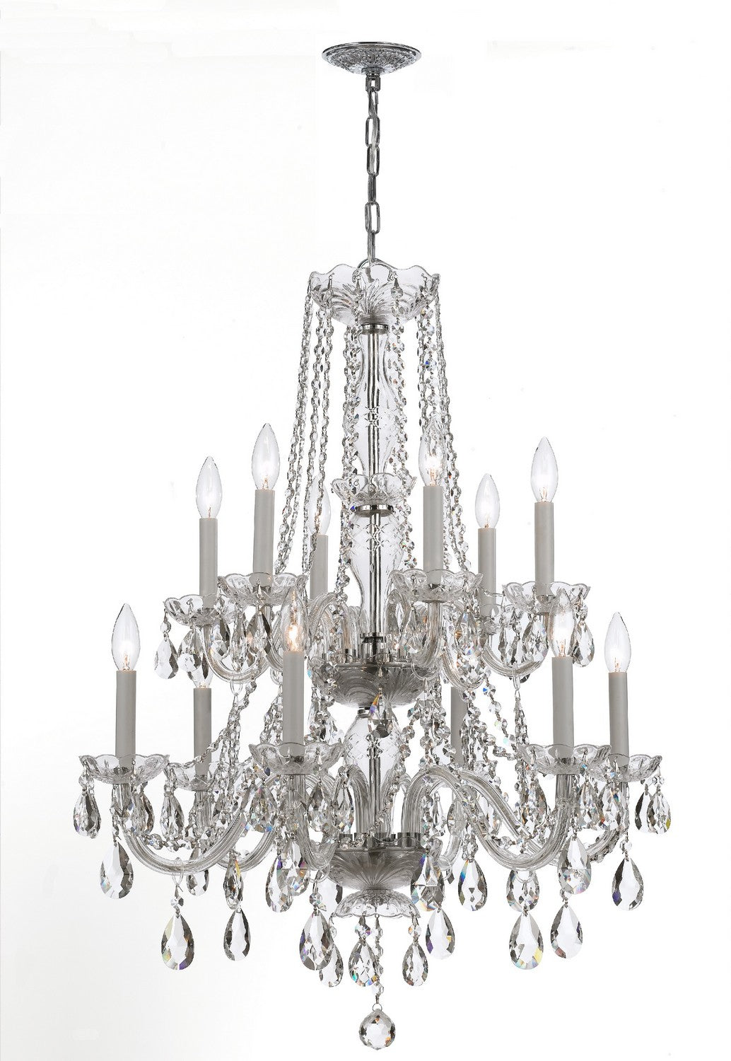 Traditional Crystal 12 Light Chandelier in Polished Chrome