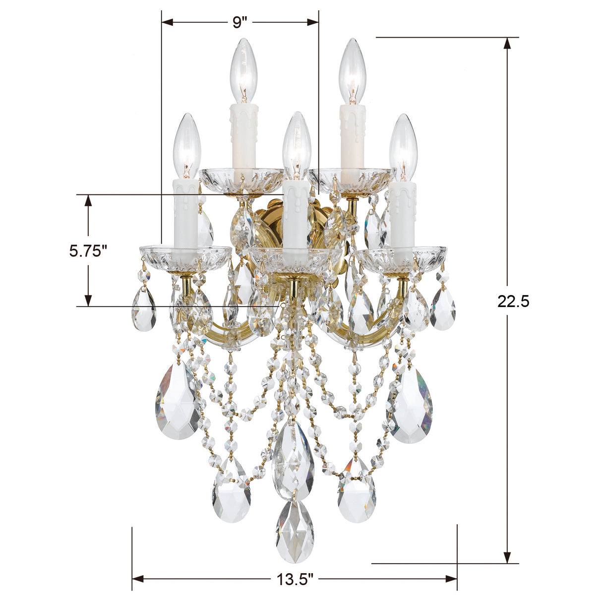 Maria Theresa Five Light Wall Sconce in Gold