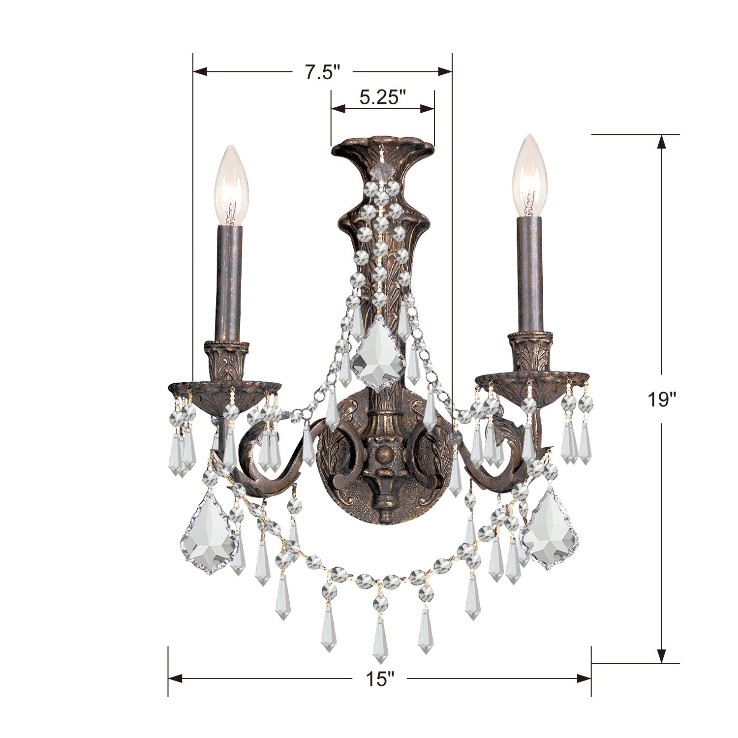 Vanderbilt Two Light Wall Sconce in English Bronze