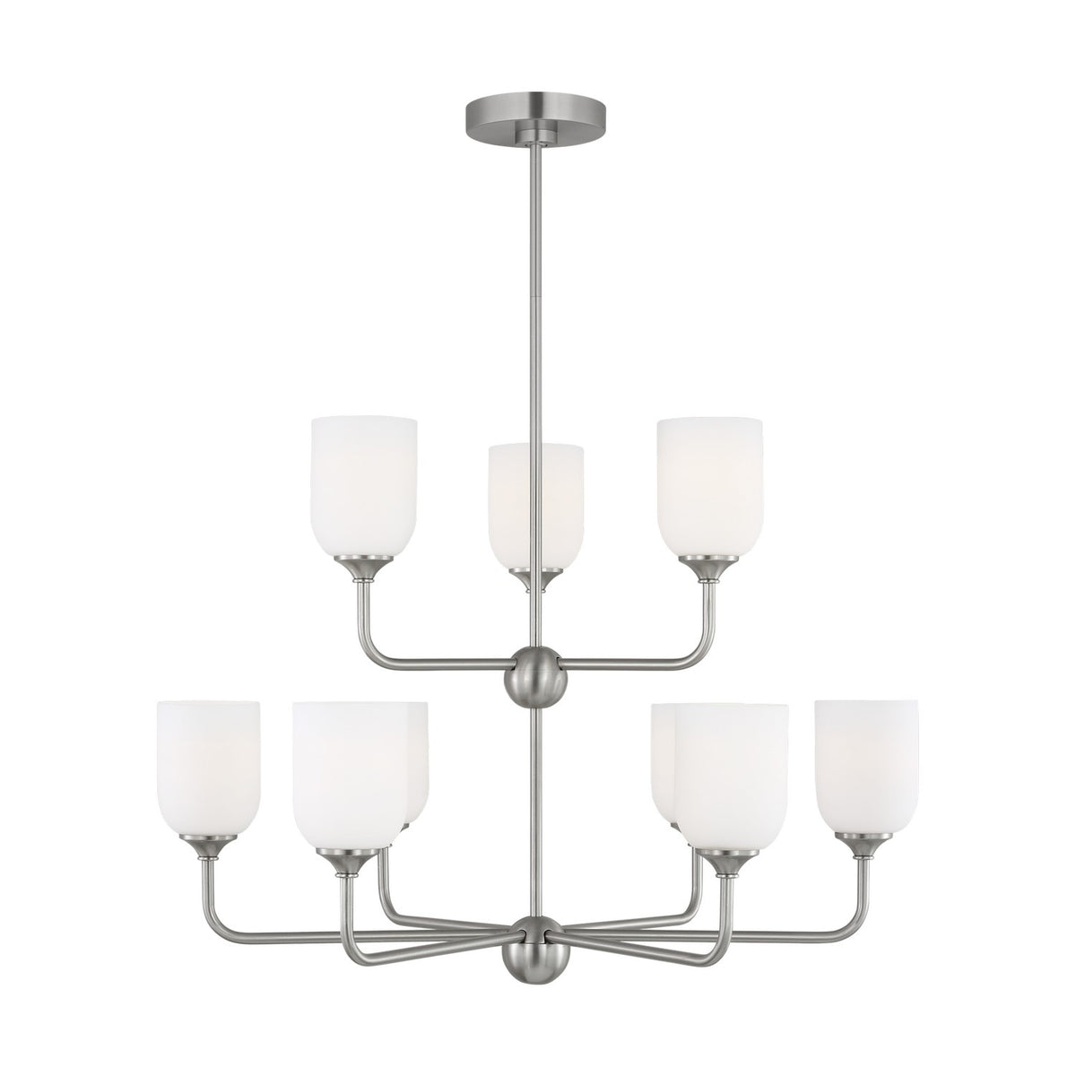 Emile Nine Light Chandelier in Brushed Steel