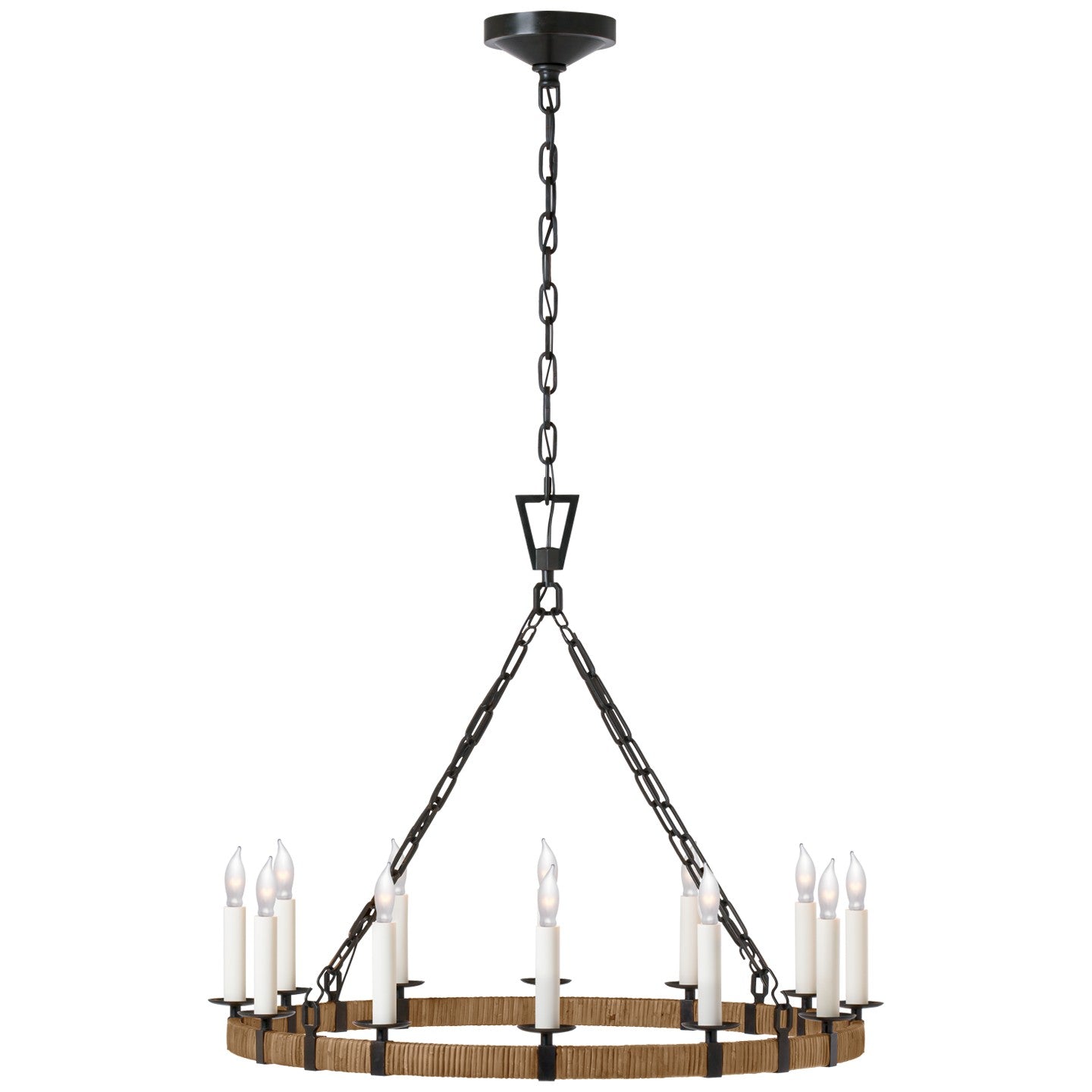 Darlana Medium Two Tier Chandelier in Antique-Burnished Brass and Natural Rattan