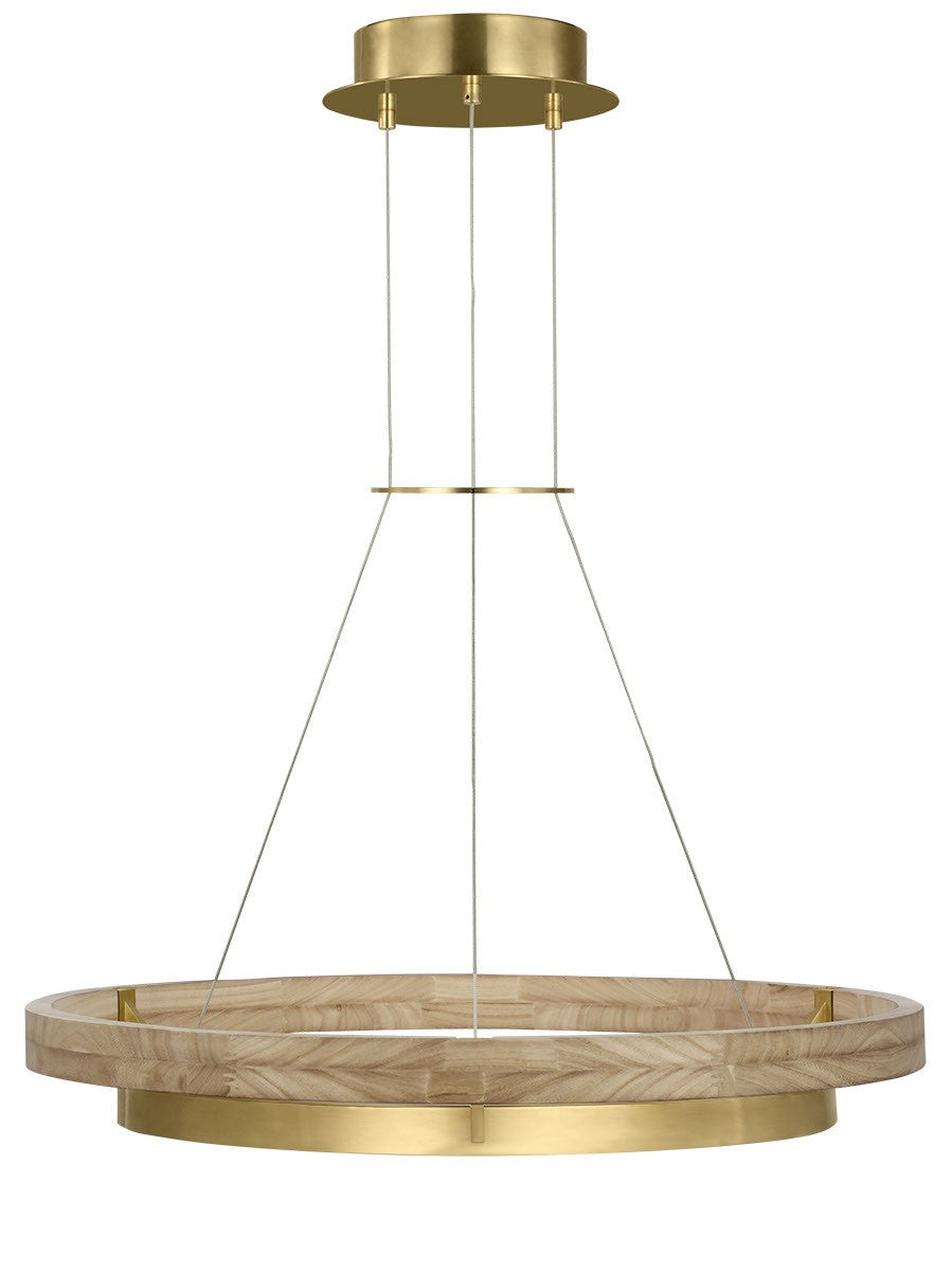 Grace LED Chandelier in Hand Rubbed Antique Brass/Natural Oak