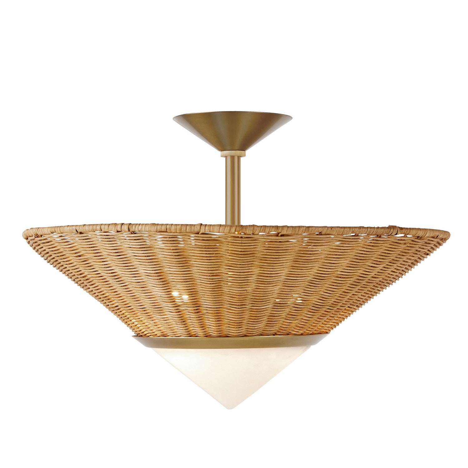 Calista Three Light Flush Mount in Natural/White/Antique Brass
