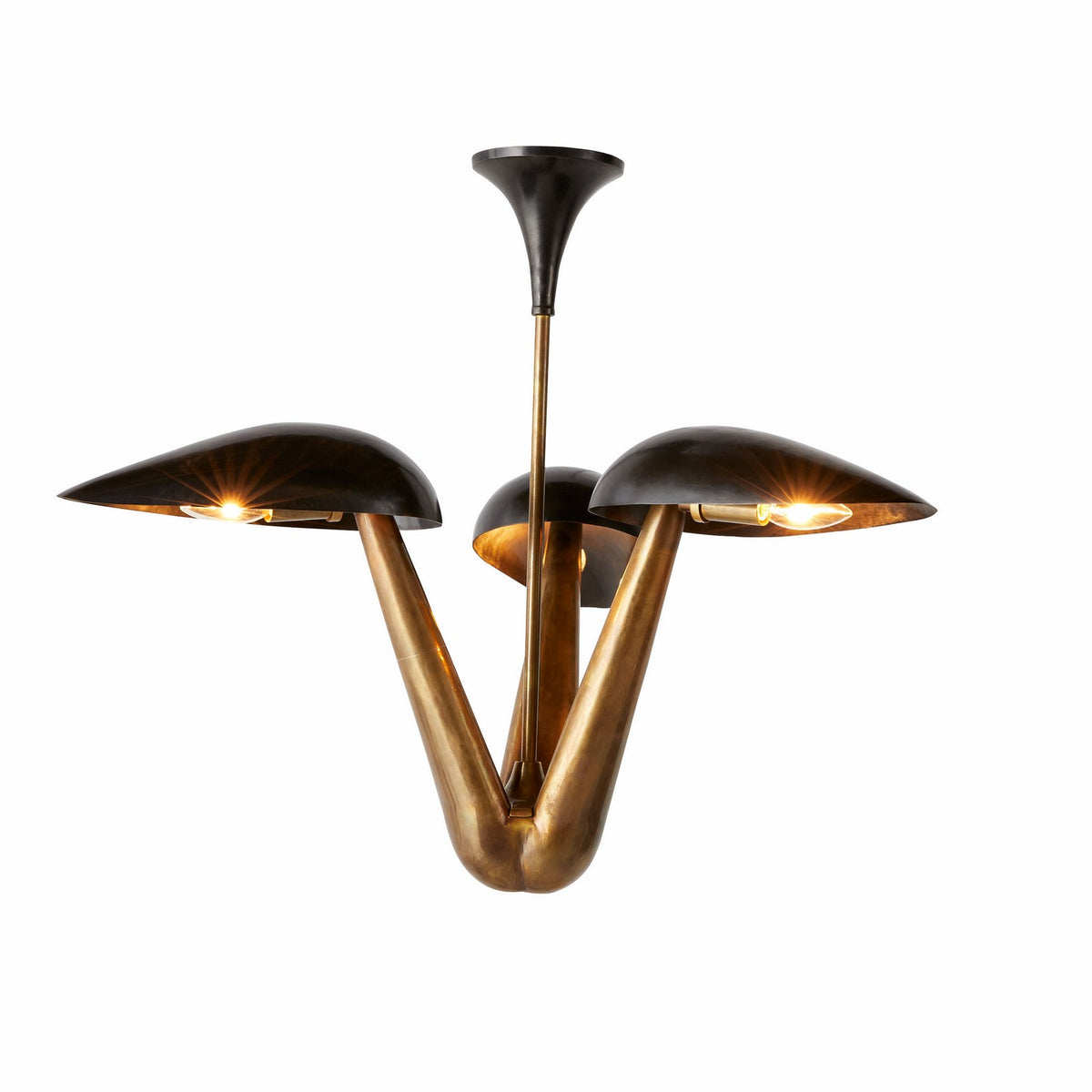 Everglades Three Light Chandelier in Blackened Iron/Antique Brass