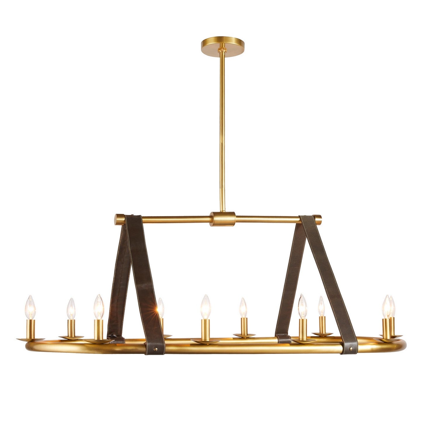Englewood Ten Light Linear Chandelier in Antique Brass/Moss