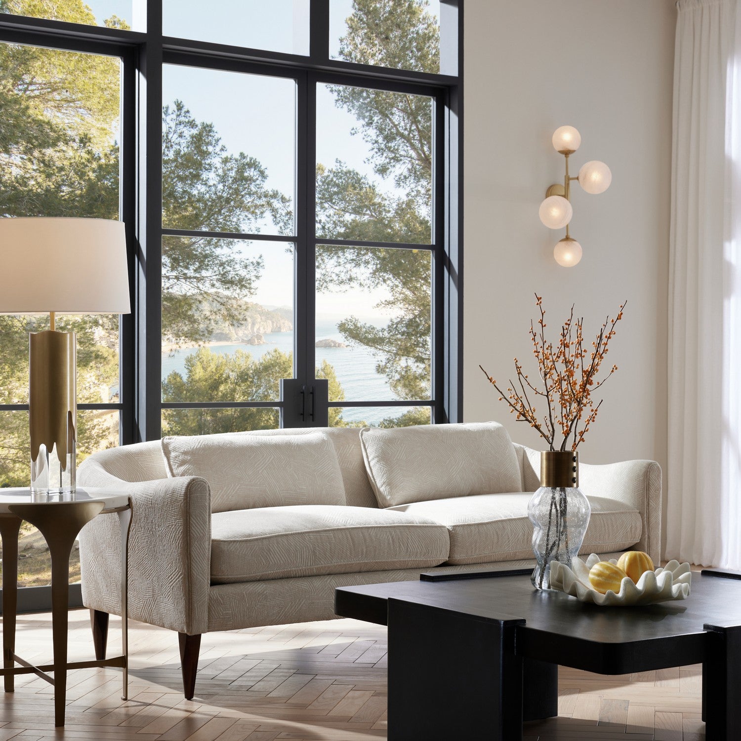 Vincent Sofa in Textured Ivory/Dark Walnut