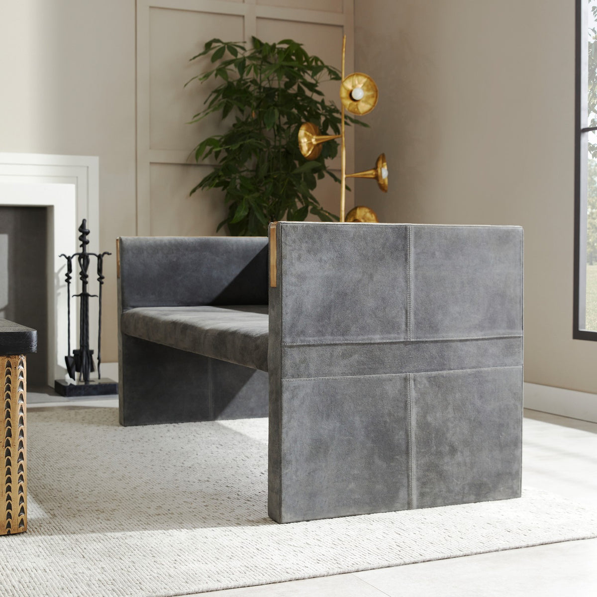 Donovan Settee in Slate Grey/Antique Brass