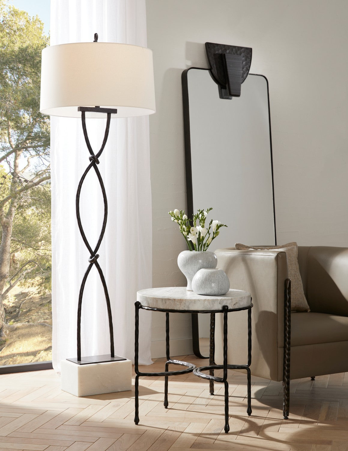 Dutton One Light Floor Lamp in Blackened/White/White/White