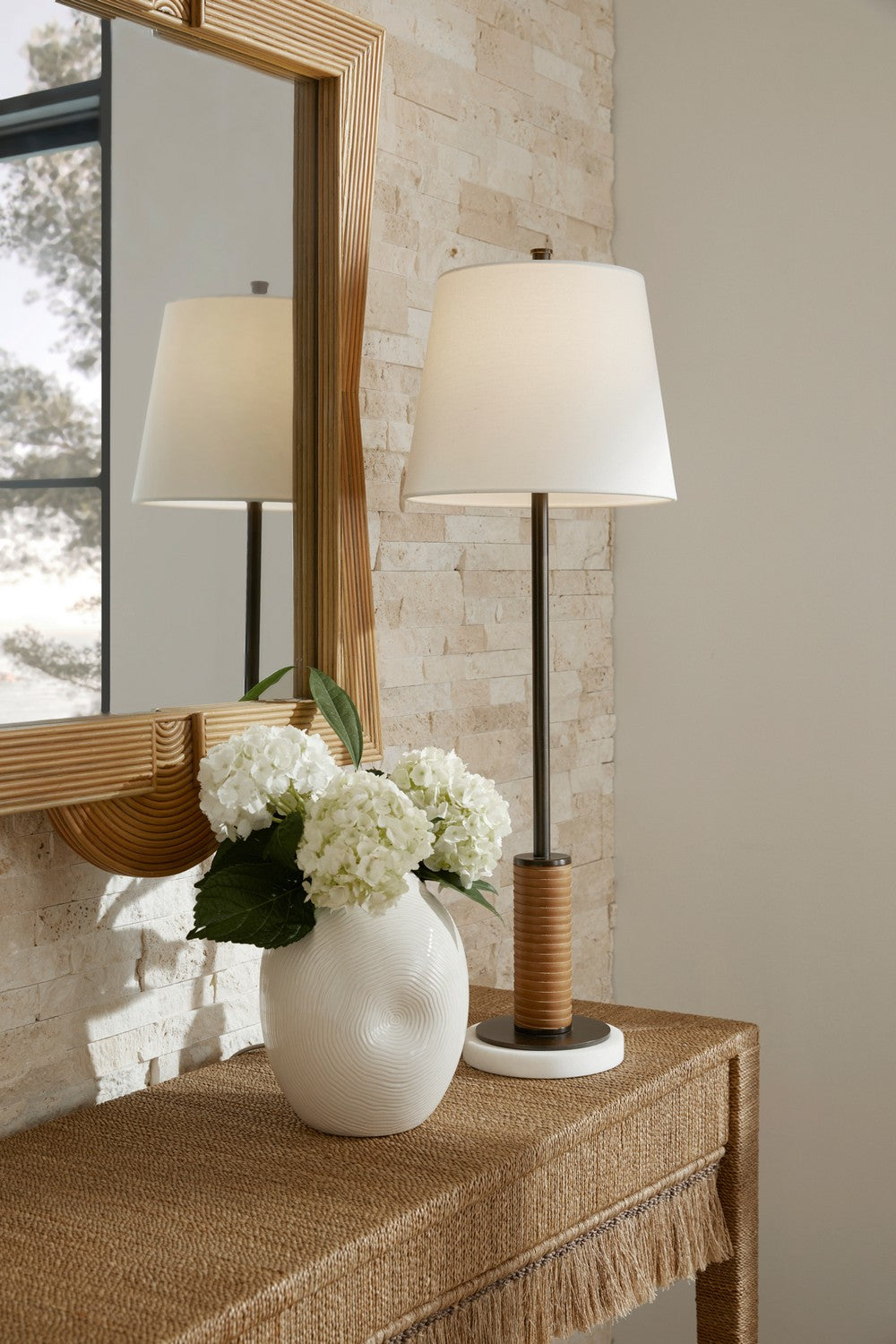 Conway One Light Table Lamp in English Bronze/White/Cognac/White