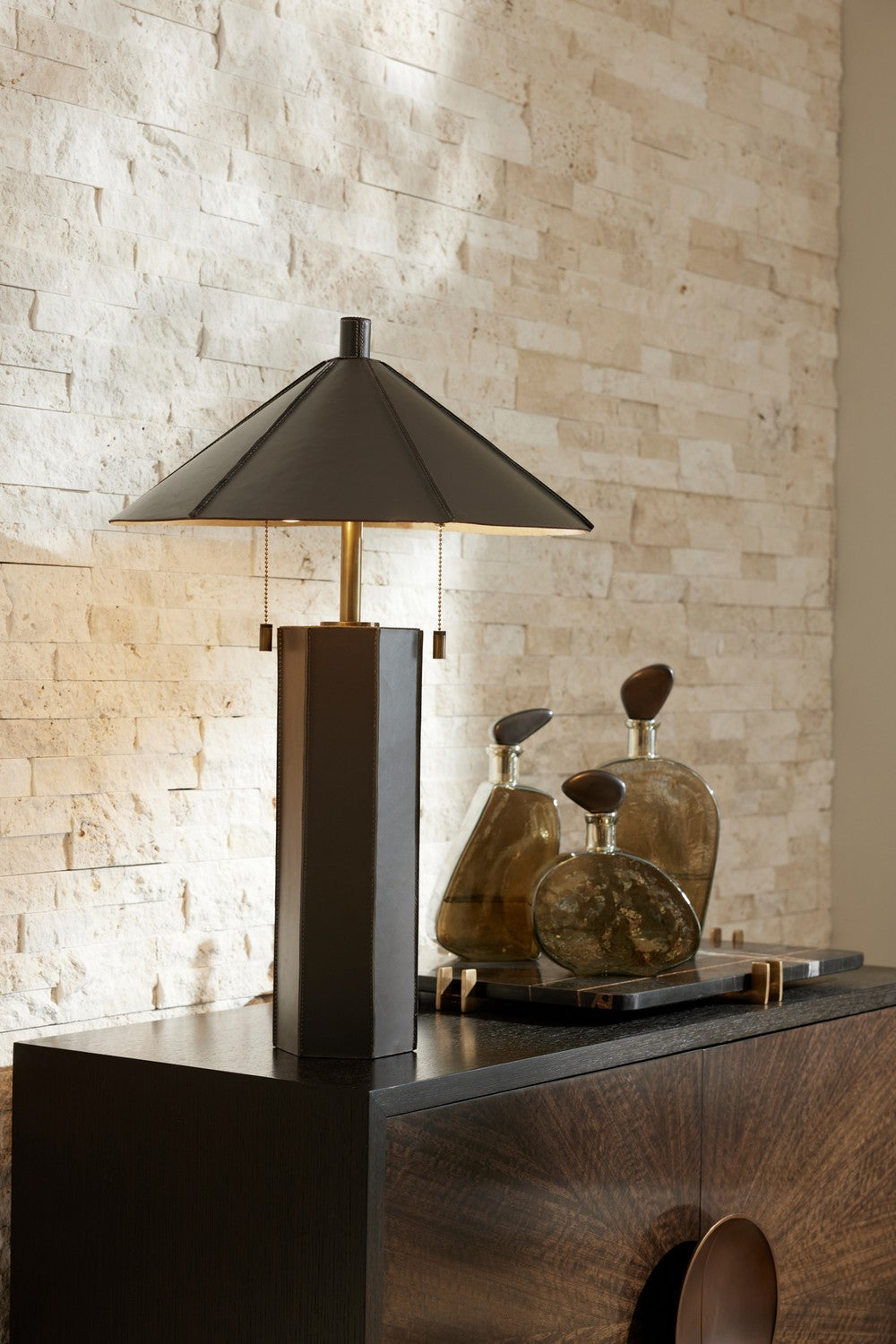 Cantrell Two Light Table Lamp in Graphite/Antique Brass/Graphite/Gold Leaf