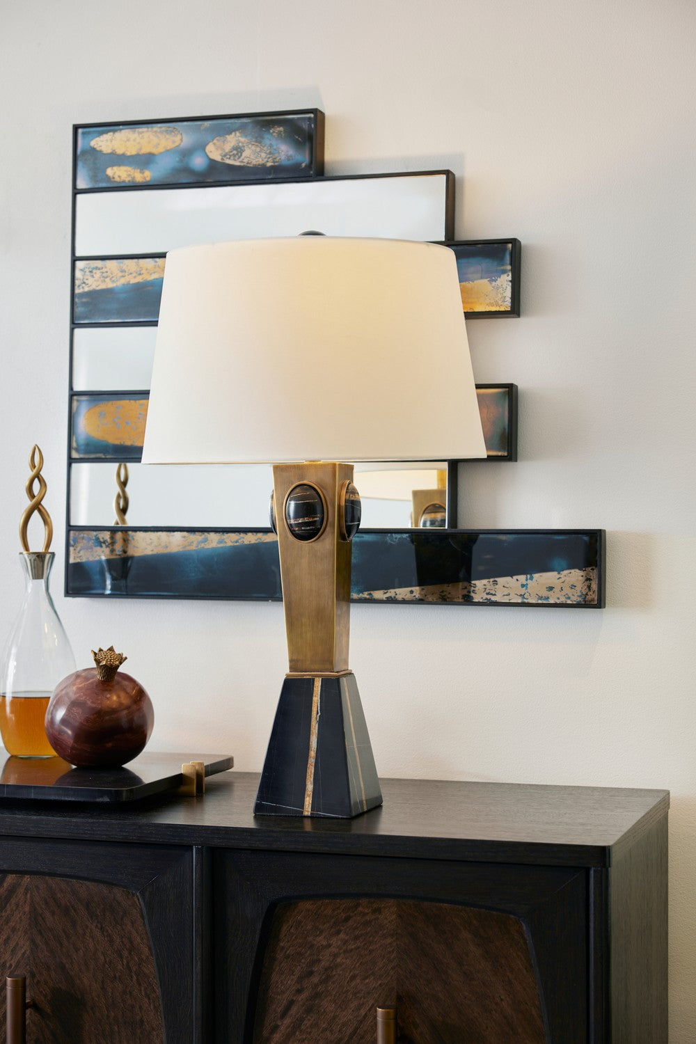 Cairo One Light Table Lamp in Antique Brass/Bengal/Off-White/Off-White