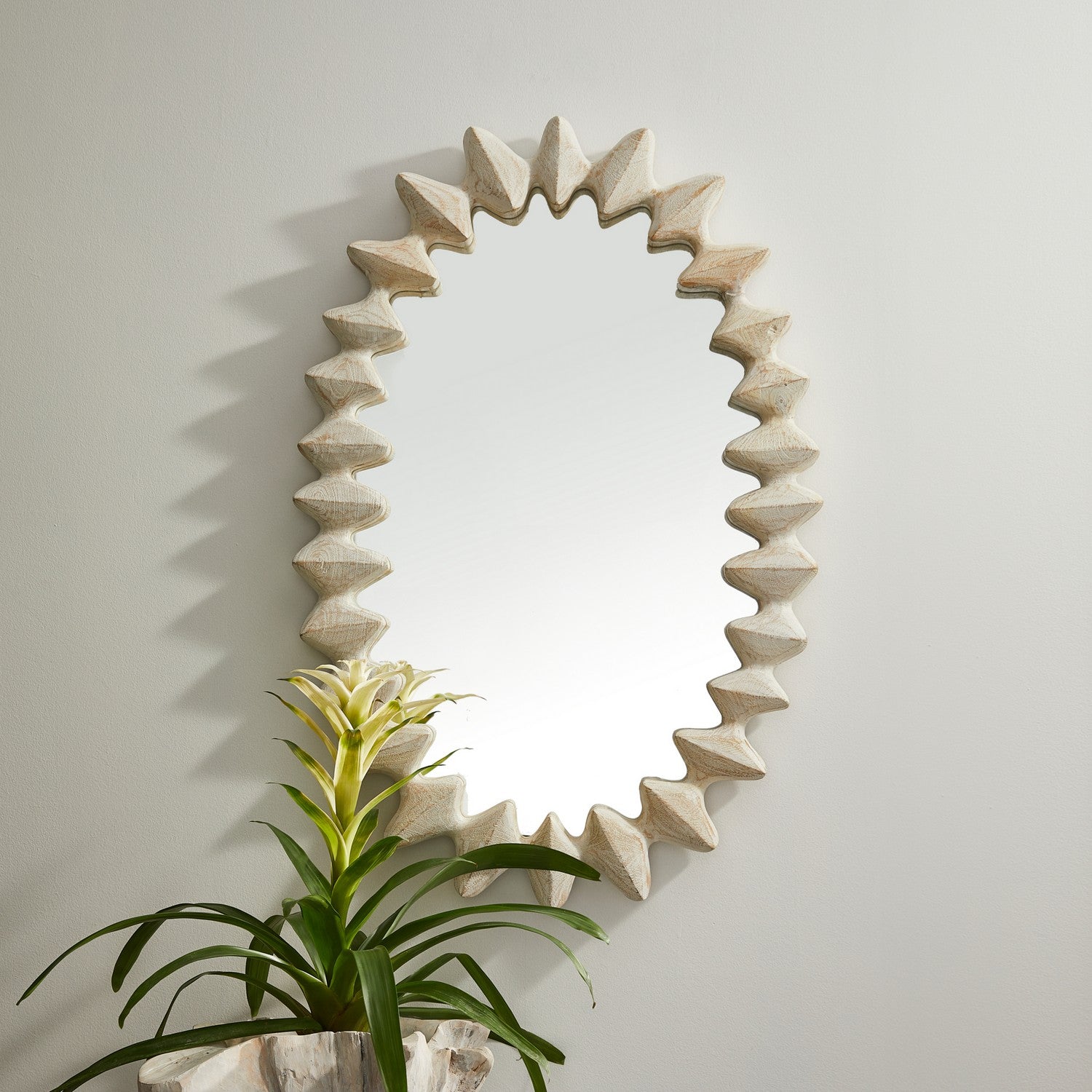 Cicada Mirror in Sandblasted Whitewash/Plain