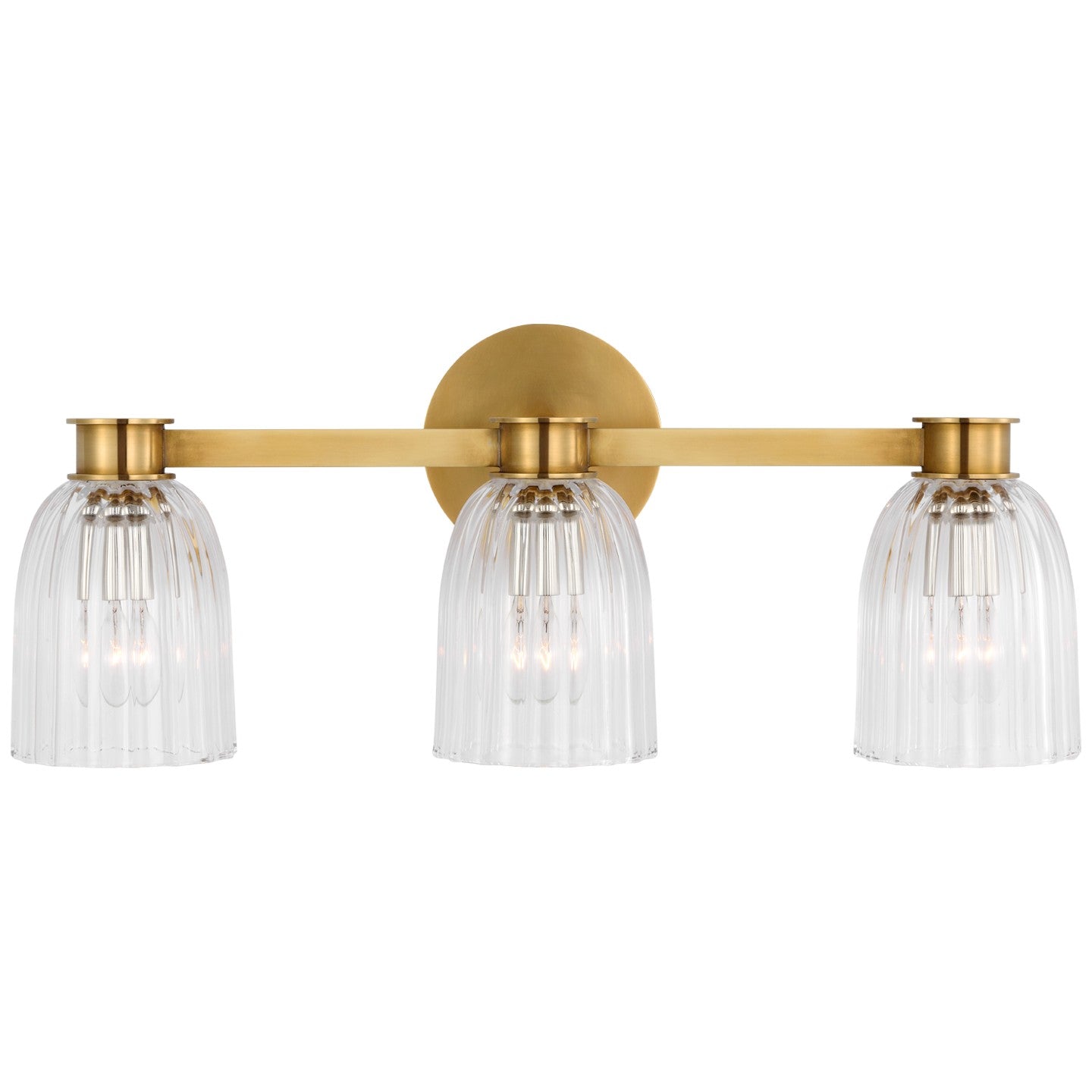 Asalea Triple Vanity Light in Hand-Rubbed Antique Brass w/ Clear Glass