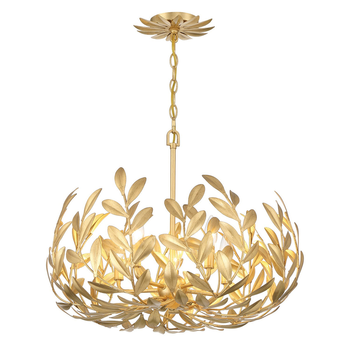 Broche Five Light Chandelier in Antique Gold