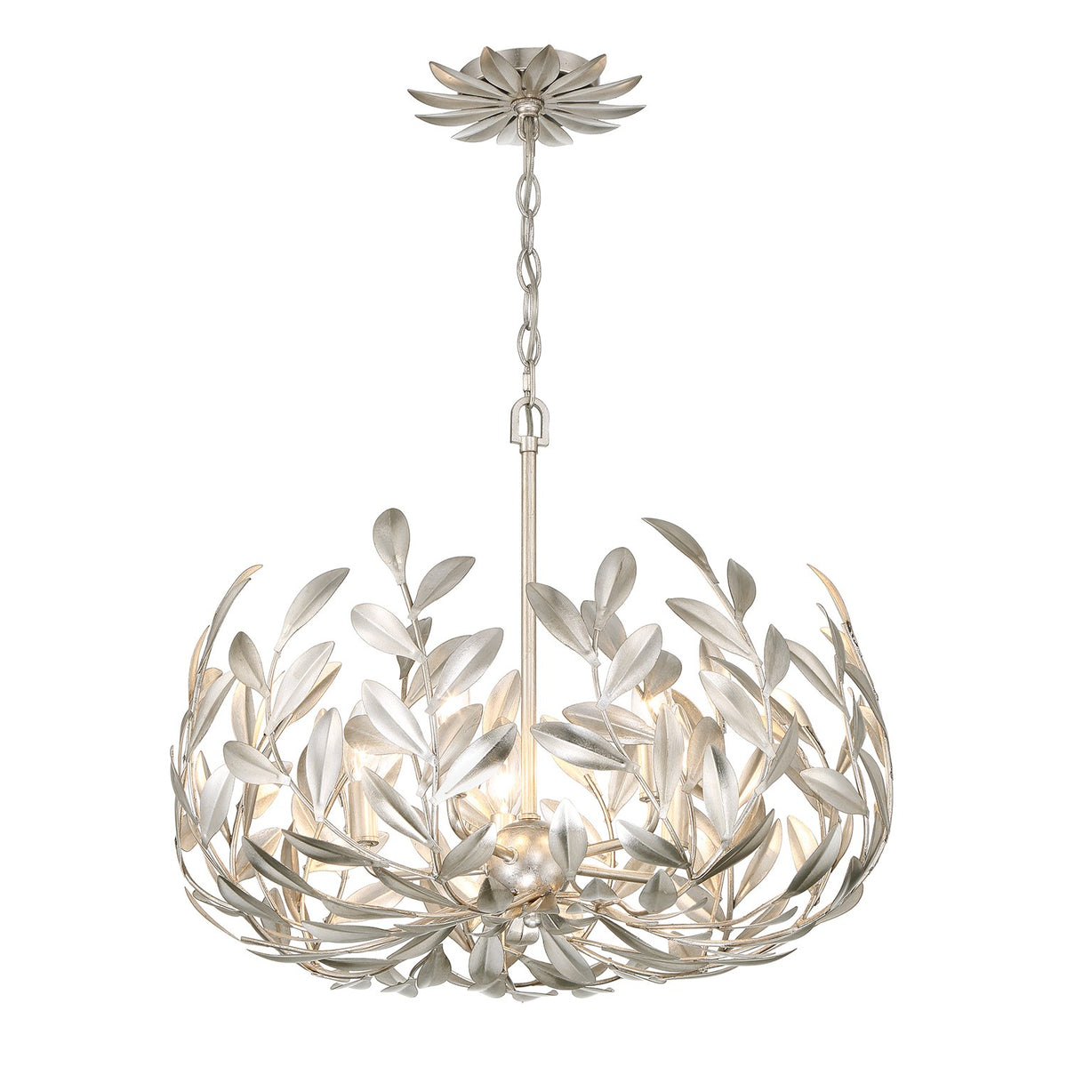 Broche Five Light Chandelier in Antique Silver