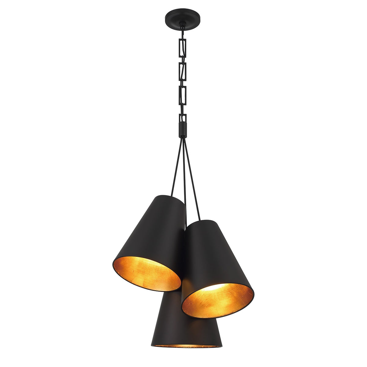 Alston Three Light Pendant in Matte Black + Antique Gold