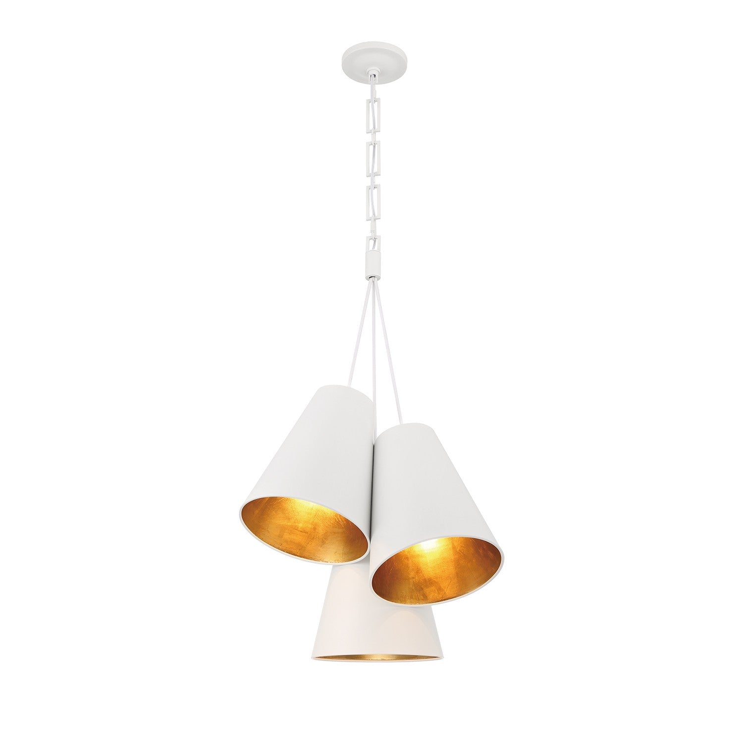Alston Three Light Pendant in Matte White + Antique Gold