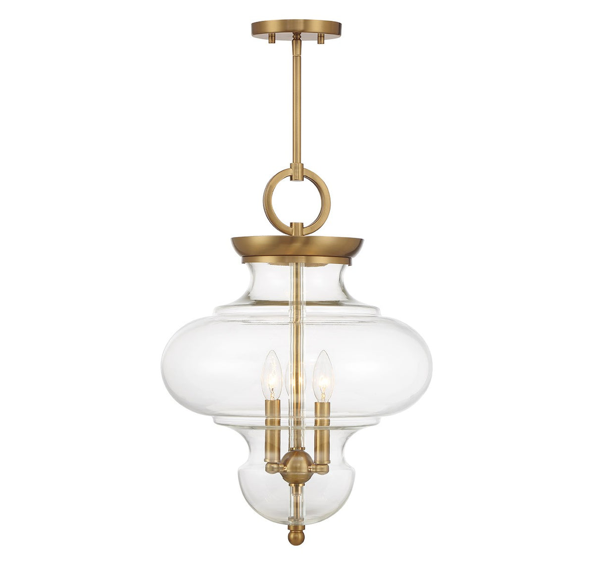 Bergdorf Three Light Pendant in Warm Brass