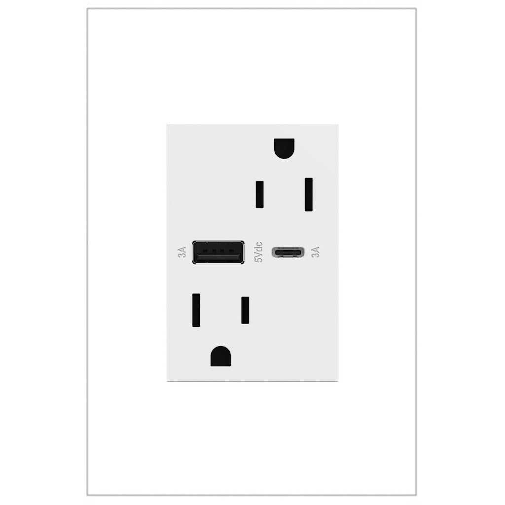 Adorne 15A Tamper-Resistant Ultra-Fast USB Type A/C Outlet - White