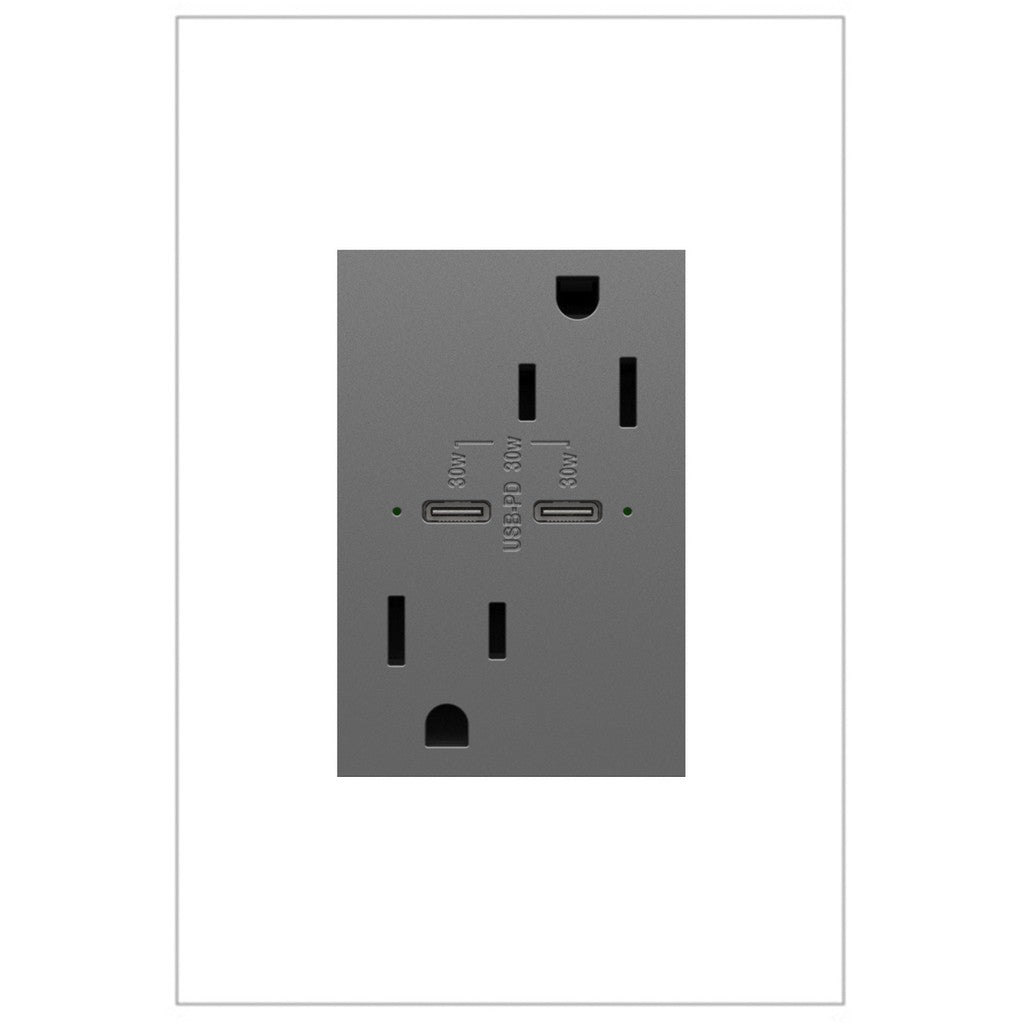 15A Tamper-Resistant Ultra-Fast Plus Power Delivery USB Type-C/C Outlet, Plus-Size