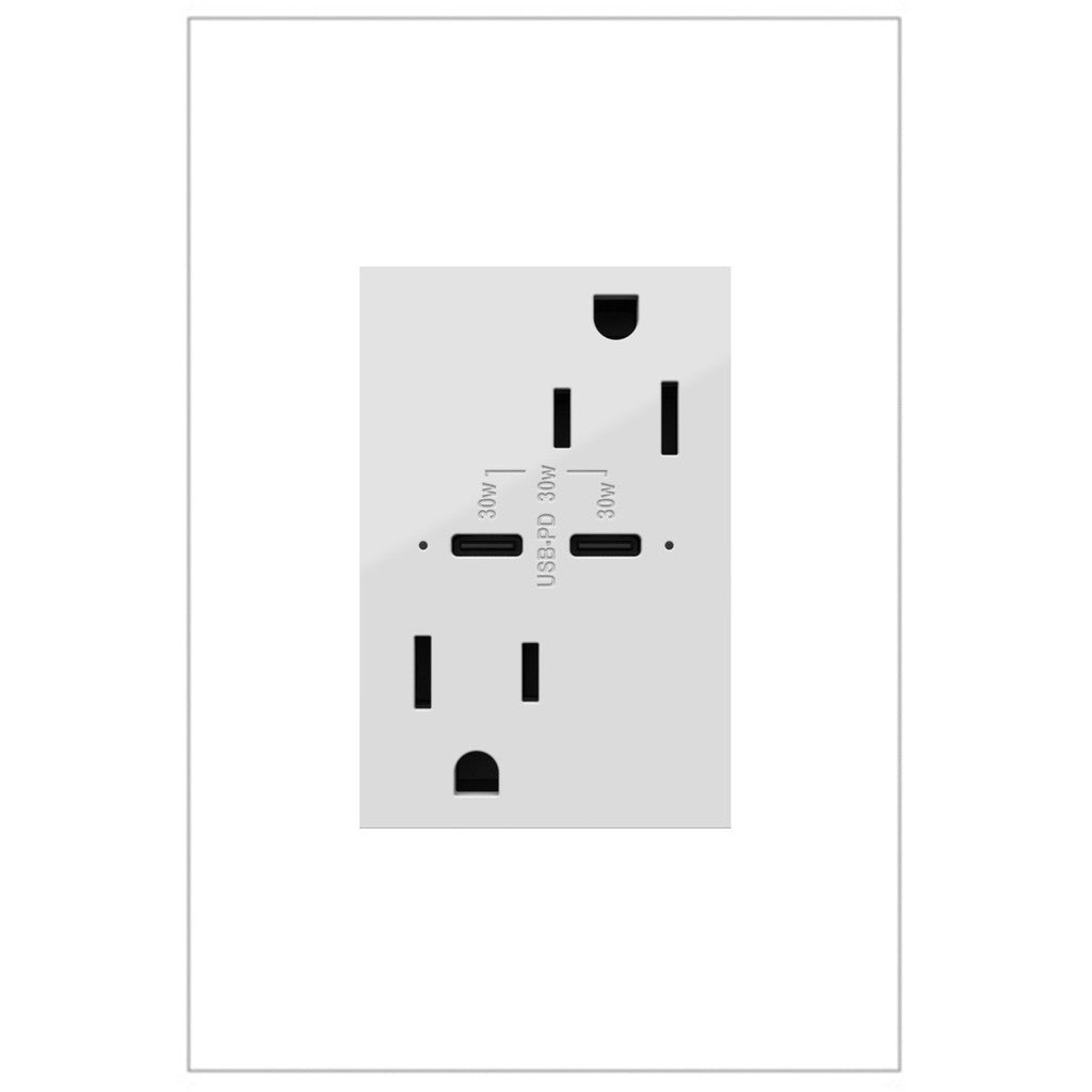Adorne 15A Tamper-Resistant Ultra-Fast Plus Power Delivery USB Type-C/C Outlet Plus-Size White                       adorne® 15A Tamper-Resistant Ultra-Fast Plus Power Delivery USB Type-C/C Outlet, Plus-Size, White