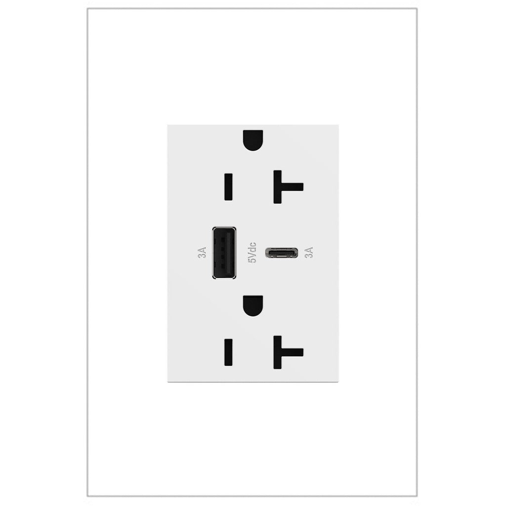 Adorne 20A Tamper-Resistant Ultra-Fast USB Type A/C Outlet - White