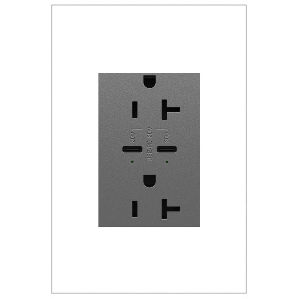 20A Tamper-Resistant Ultra-Fast Plus Power Delivery USB Type-C/C Outlet, Plus-Size