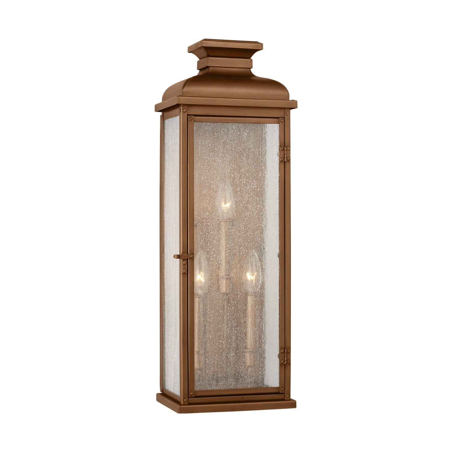 Pediment Three Light Wall Lantern in Natural Copper