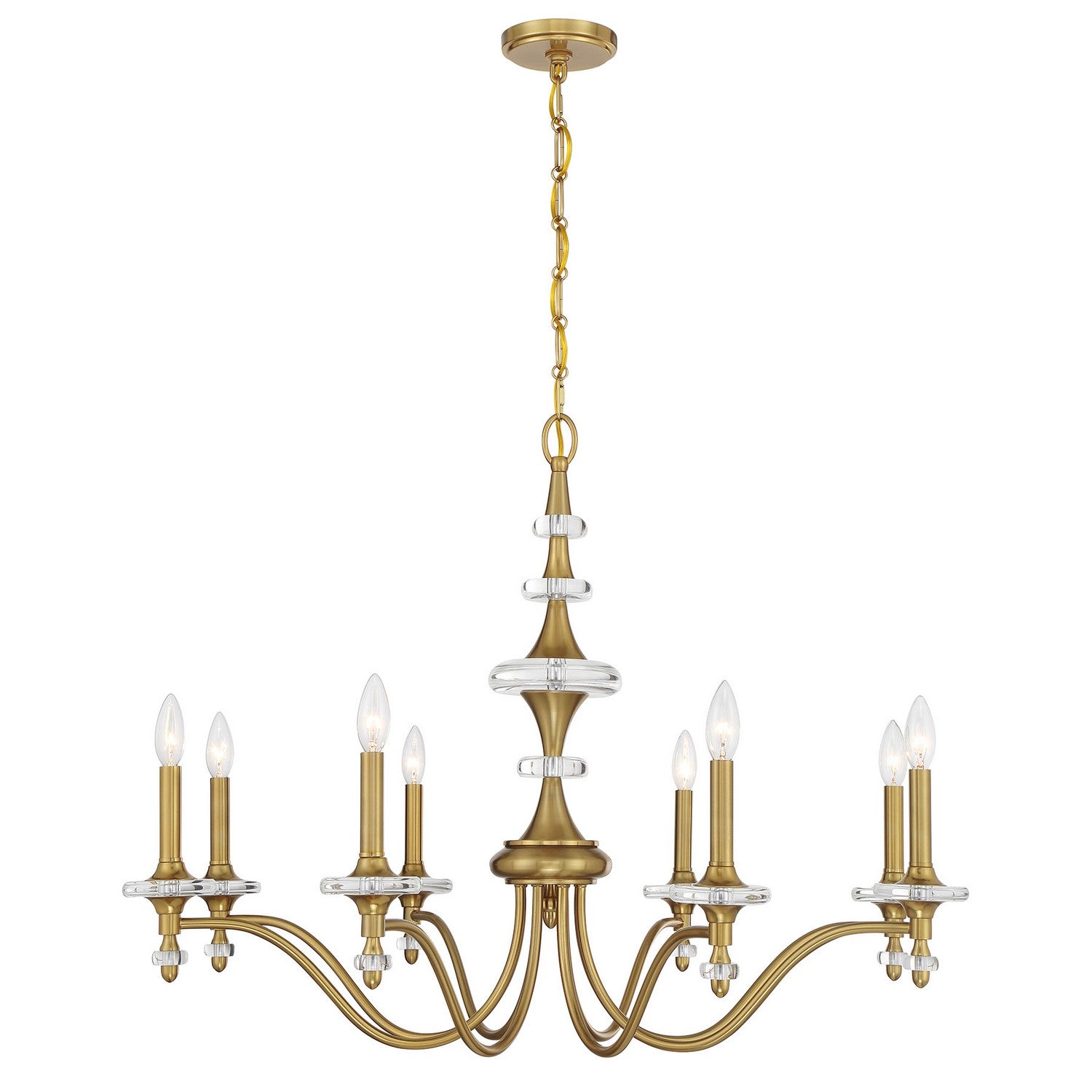 Lustre Champlain à huit lumières en laiton chaud