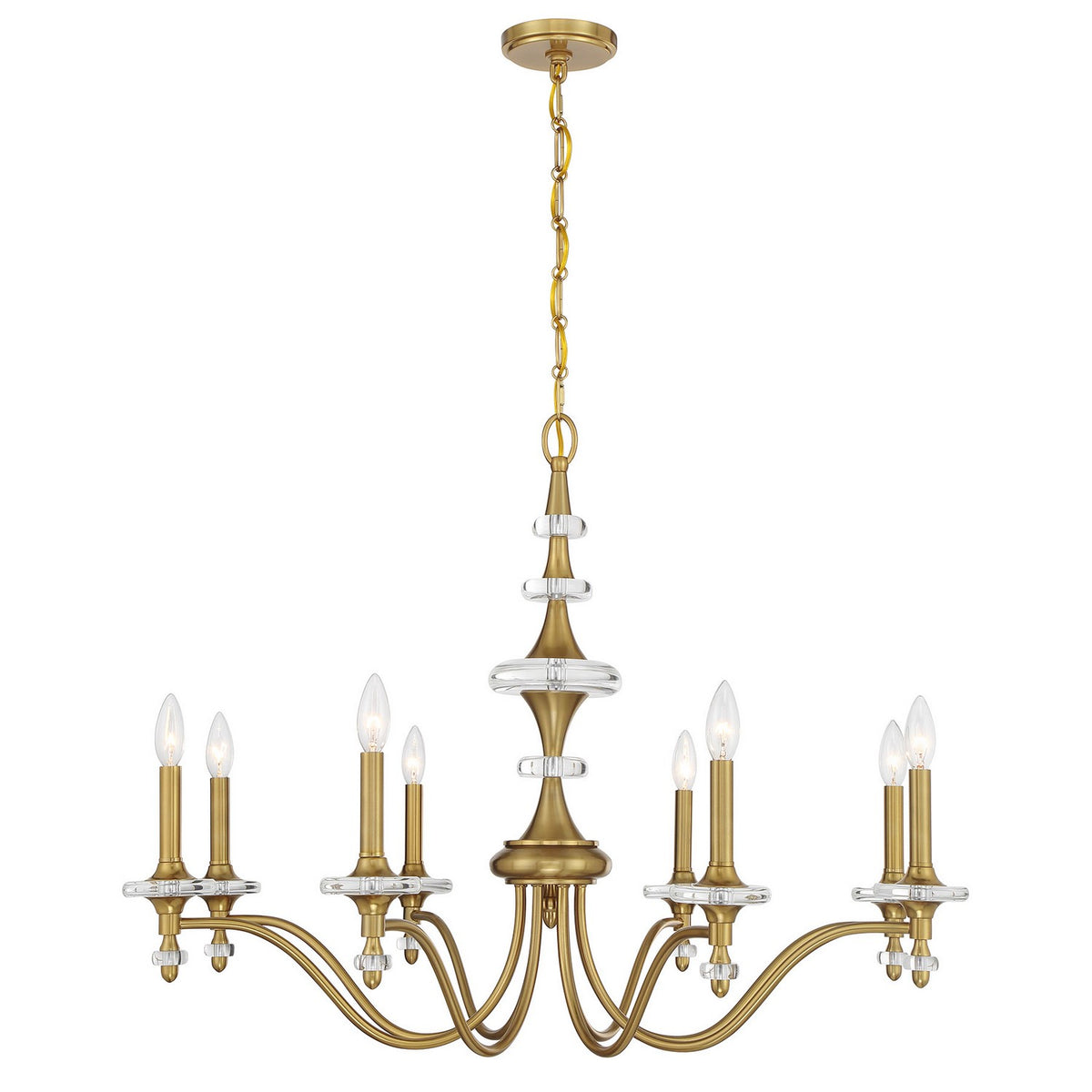 Lustre Champlain à huit lumières en laiton chaud
