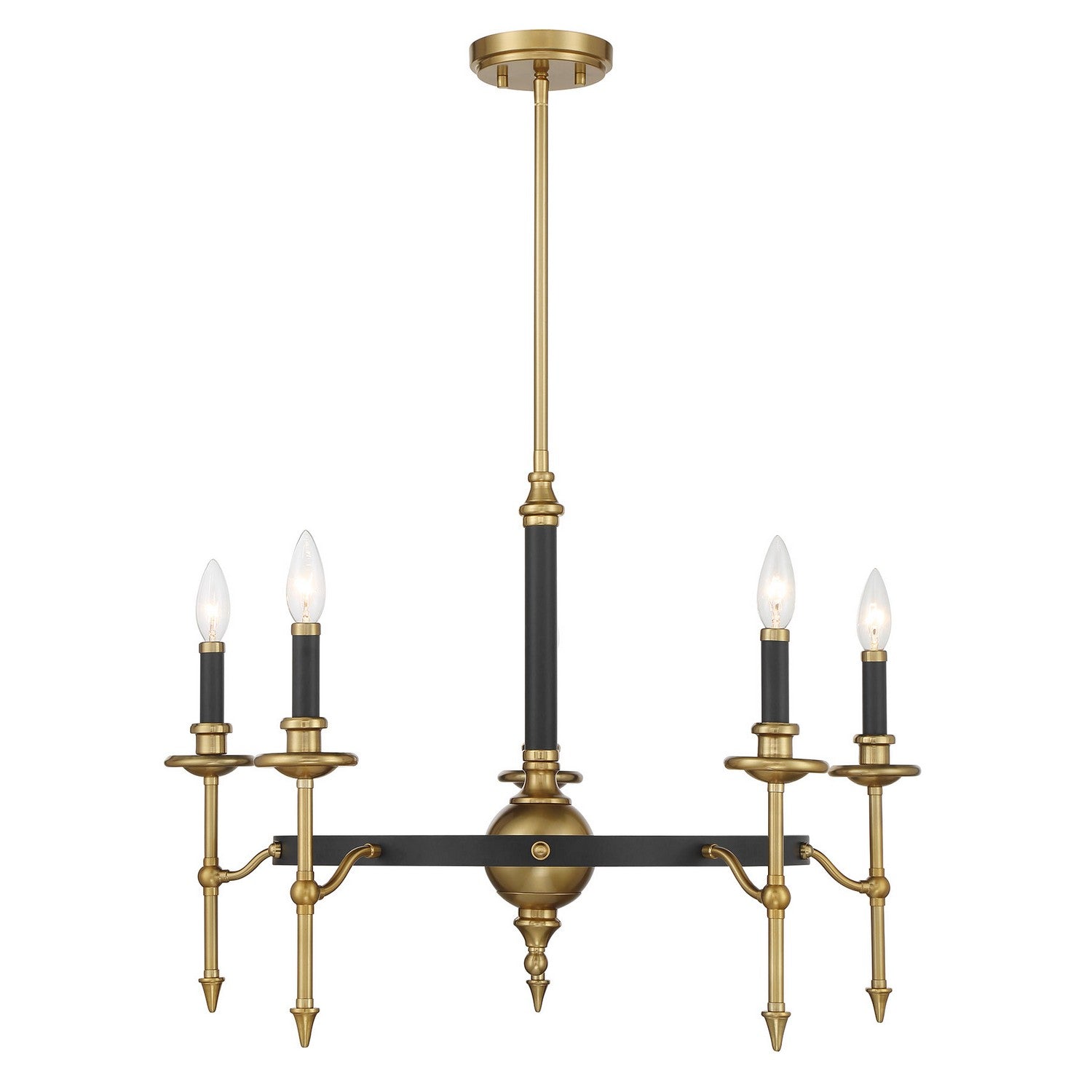 Consulate Five Light Chandelier in Matte Black/Warm Brass