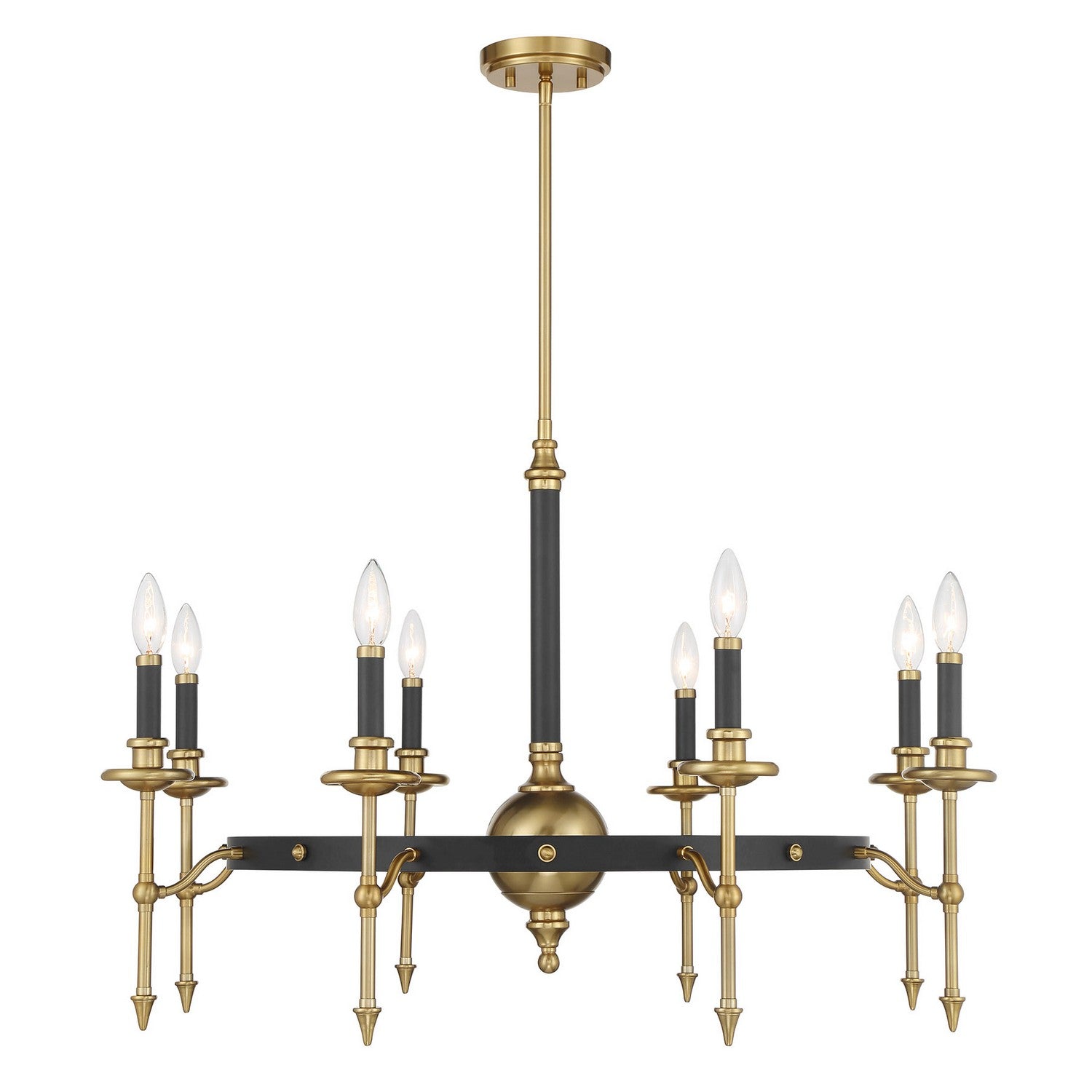 Consulate Eight Light Chandelier in Matte Black and Warm Brass