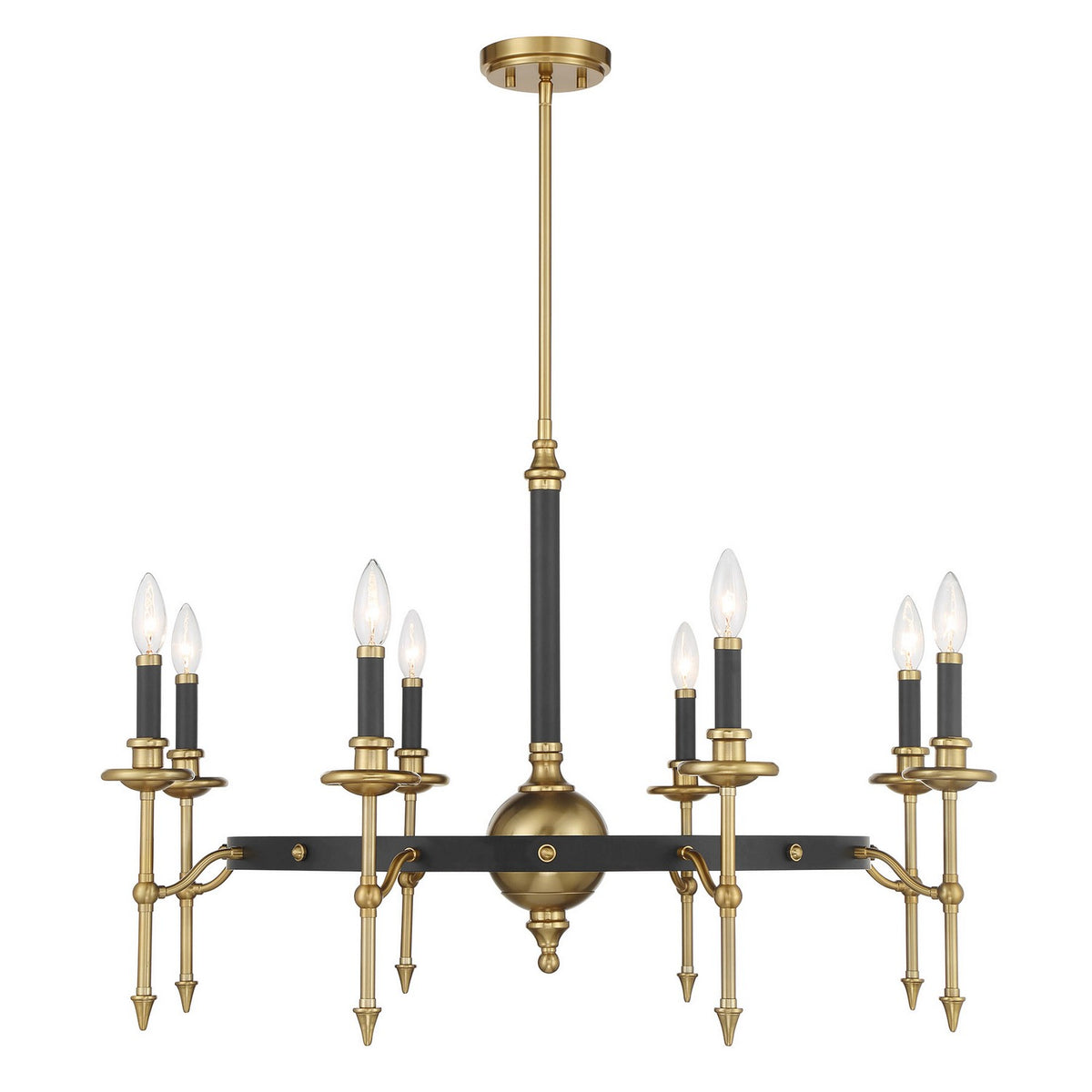 Consulate Eight Light Chandelier in Matte Black/Warm Brass