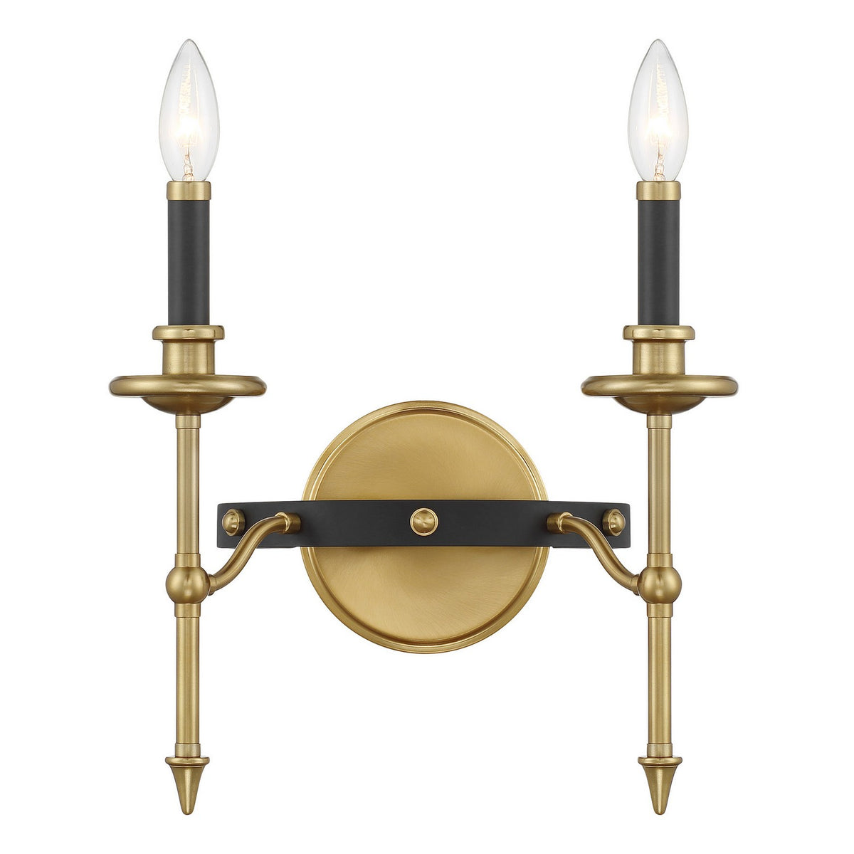 Consulate Two Light Wall Sconce in Matte Black/Warm Brass