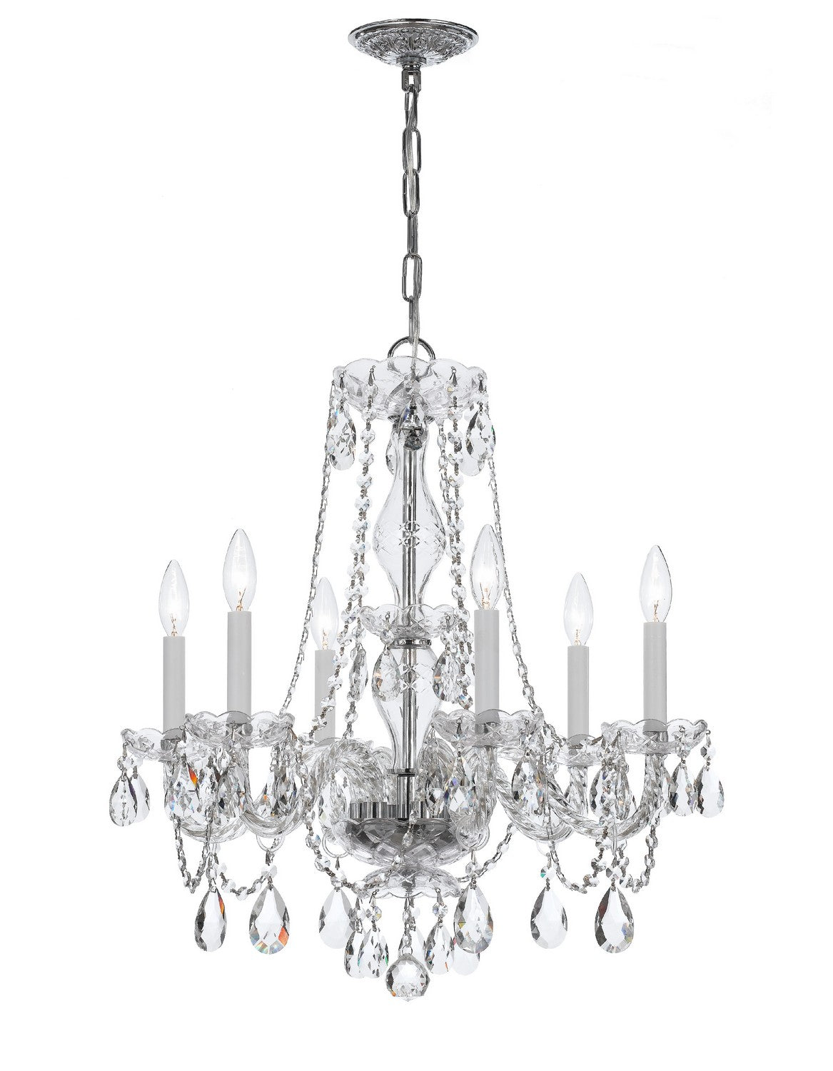 Traditional Crystal Six Light Chandelier in Polished Chrome
