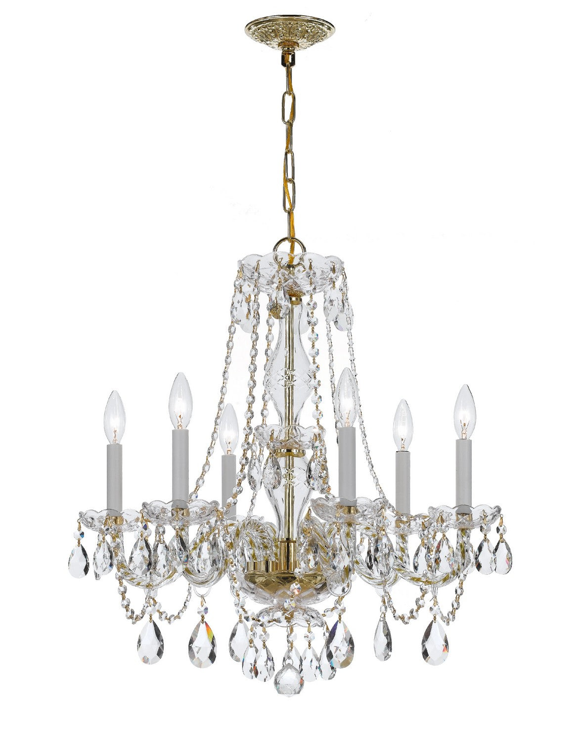 Traditional Crystal Six Light Chandelier in Polished Brass