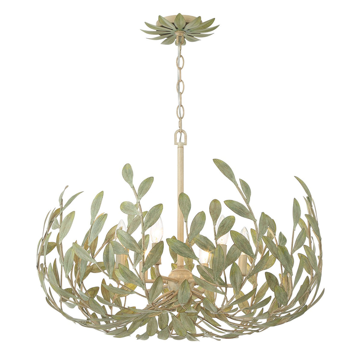 Broche Six Light Chandelier in Champagne Green Tea
