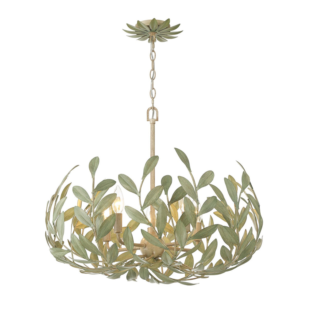 Broche Five Light Chandelier in Champagne Green Tea