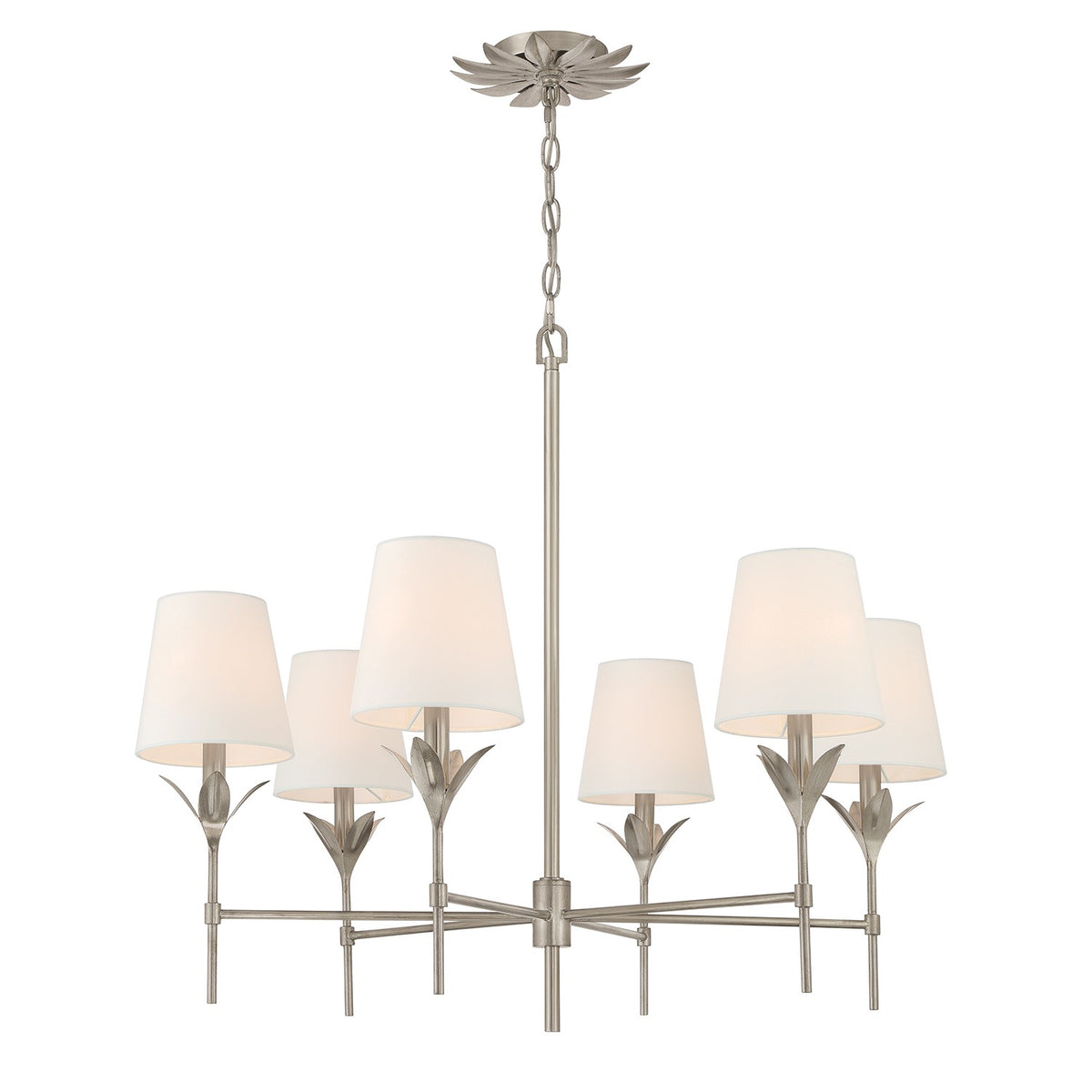 Broche Six Light Chandelier in Antique Silver