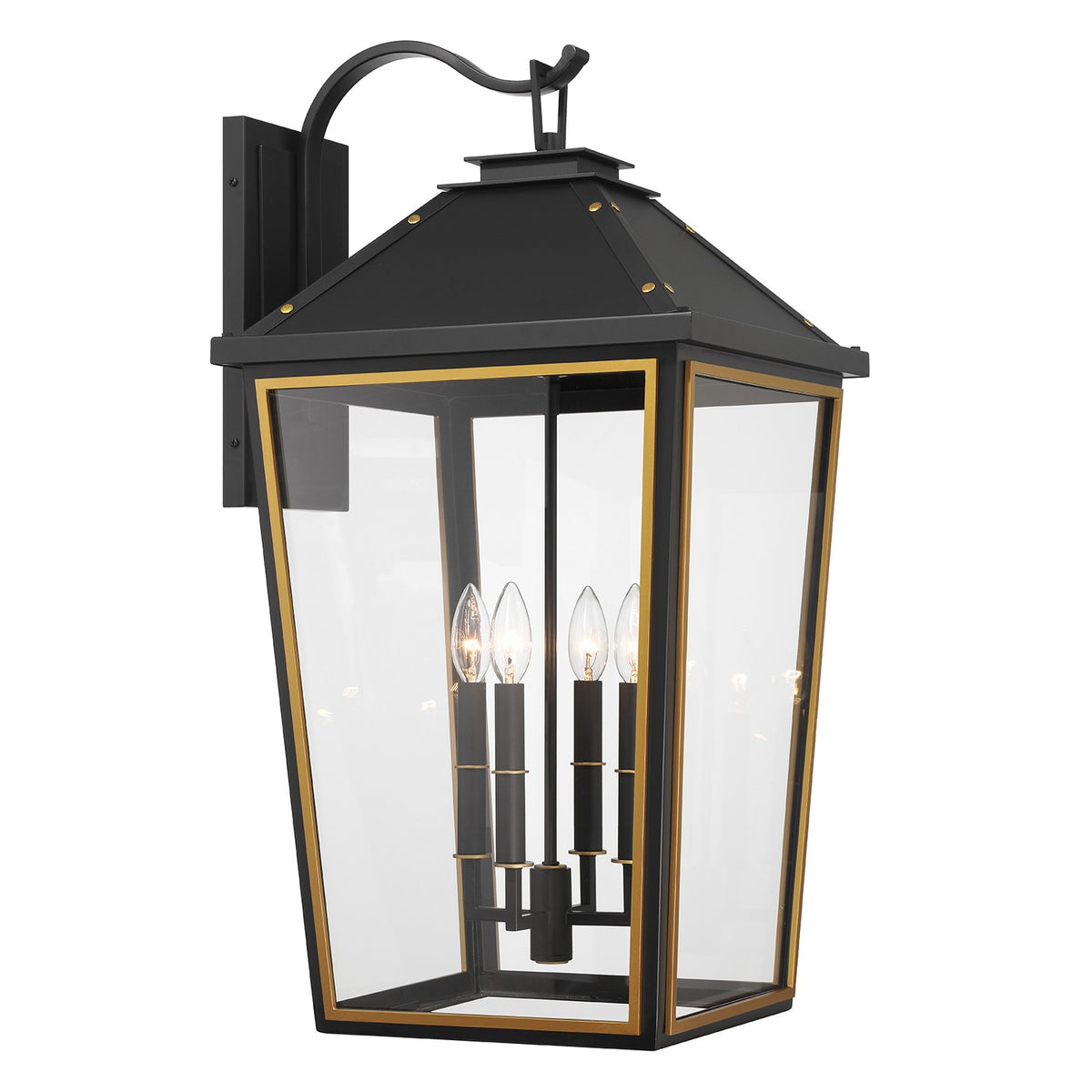 Hawkins Four Light Outdoor Wall Sconce in Matte Black + Textured Gold