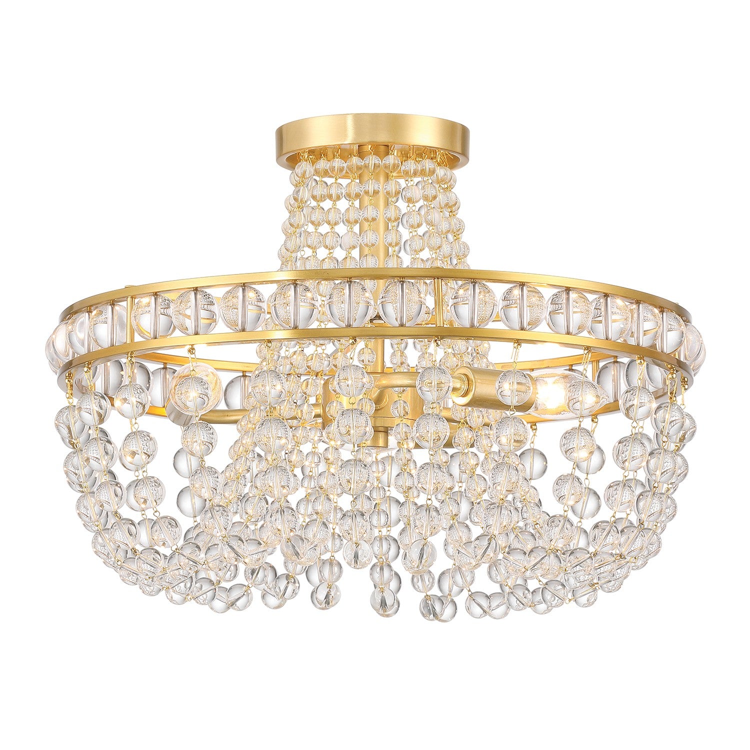 Seville Three Light Semi Flush Mount in Aged Brass