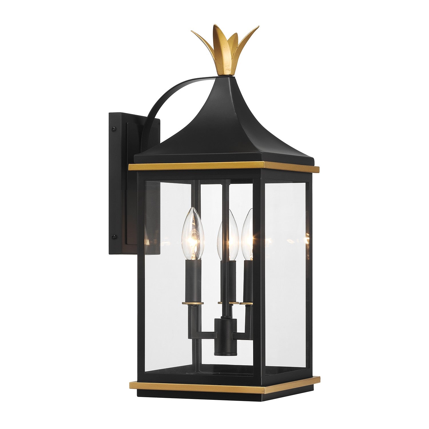 Simpson Outdoor Wall Sconce in Matte Black + Textured Gold